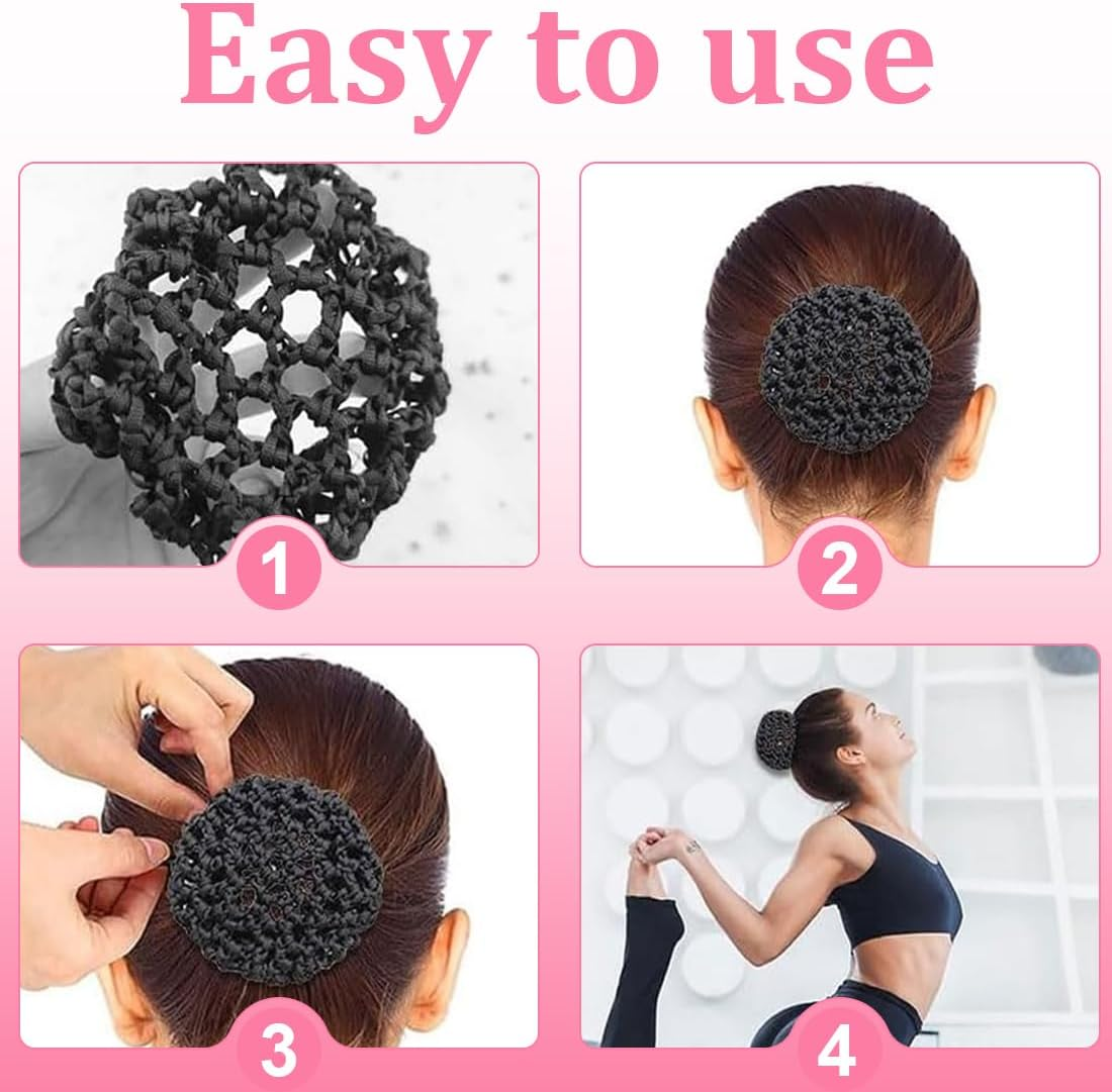 BEPSYOM Pack of 5 Hair Nets Ballet Bun Net Crystal Hair Net Ballet Hair Net Bun Nets Glitter (With Rhinestones) image number 4