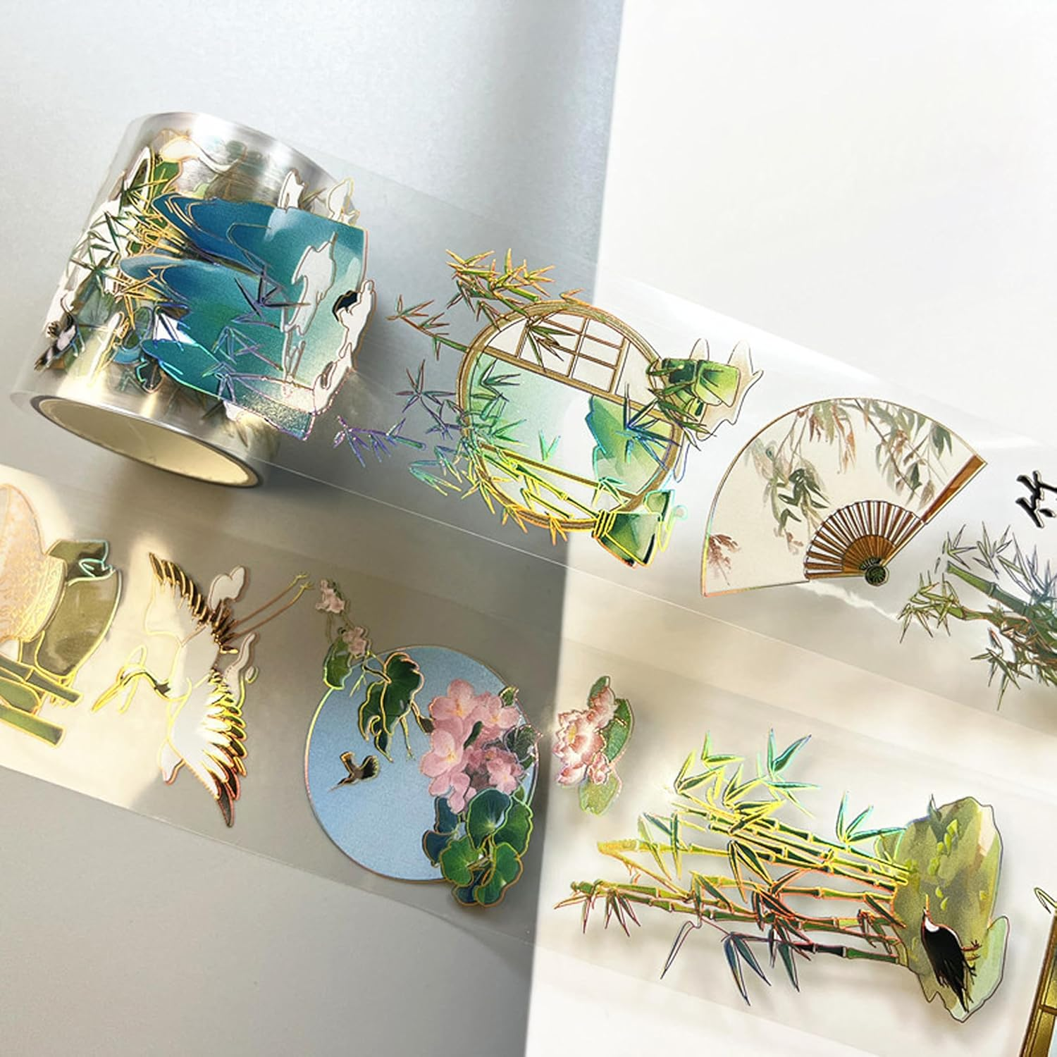 Vintage Floral Tapes,Craft Tape,Handbook Decoration Sticker, Handbook Tape with Plant Decoration Stamping Crafts,Diy Gift Wrapping Crafts for Scrapbooking Supplies Party Decorations Books (Bamboo) - Blue Peony image number 2