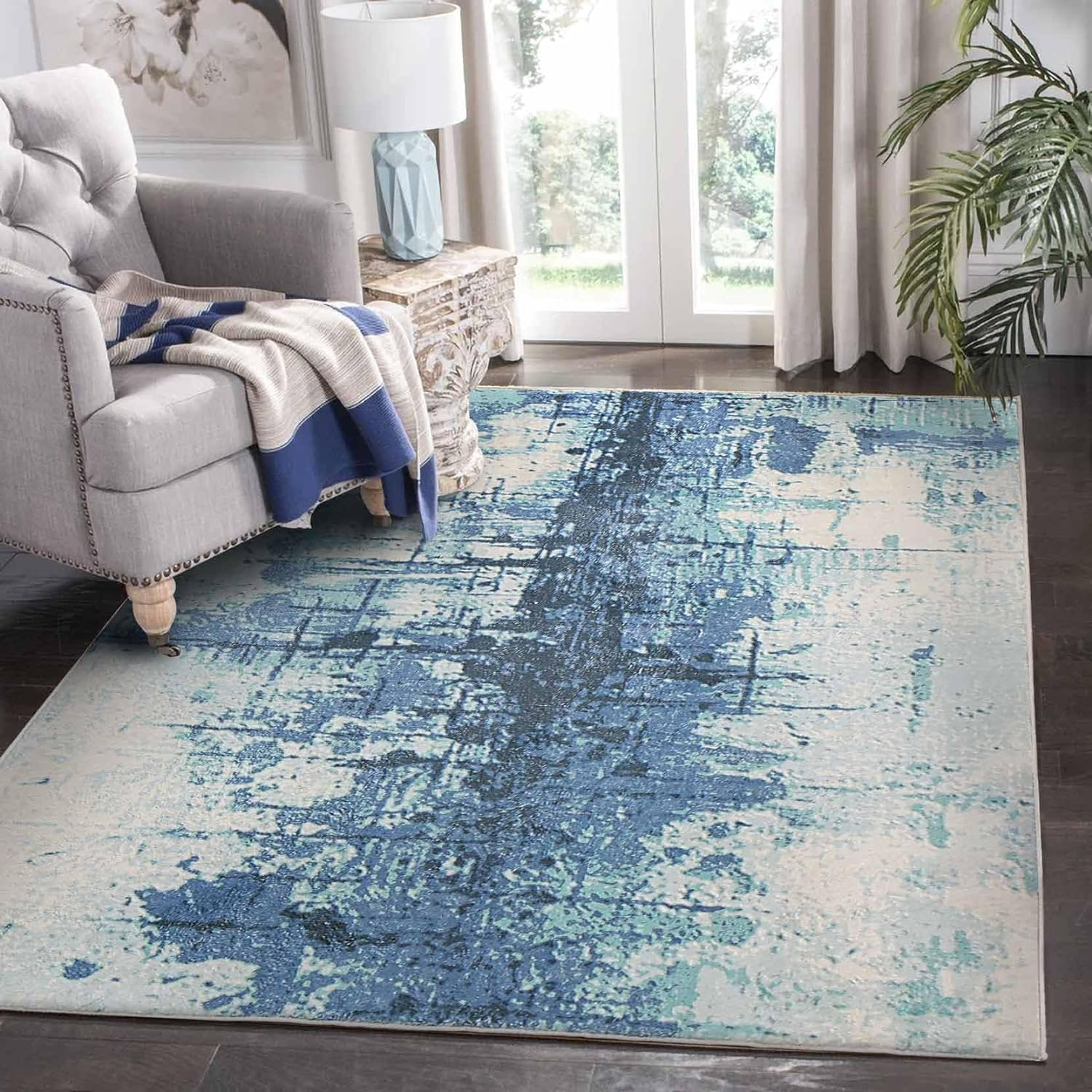 Asiinnsy Area Rugs Abstract Rug Modern Rugs Living Room Non-Slip Short Pile Rug Soft Large Grey Carpet Floor Mat Rugs for Bedroom Dining Room Home Decor (Ink Blue, 120 X 160Cm) image number 7