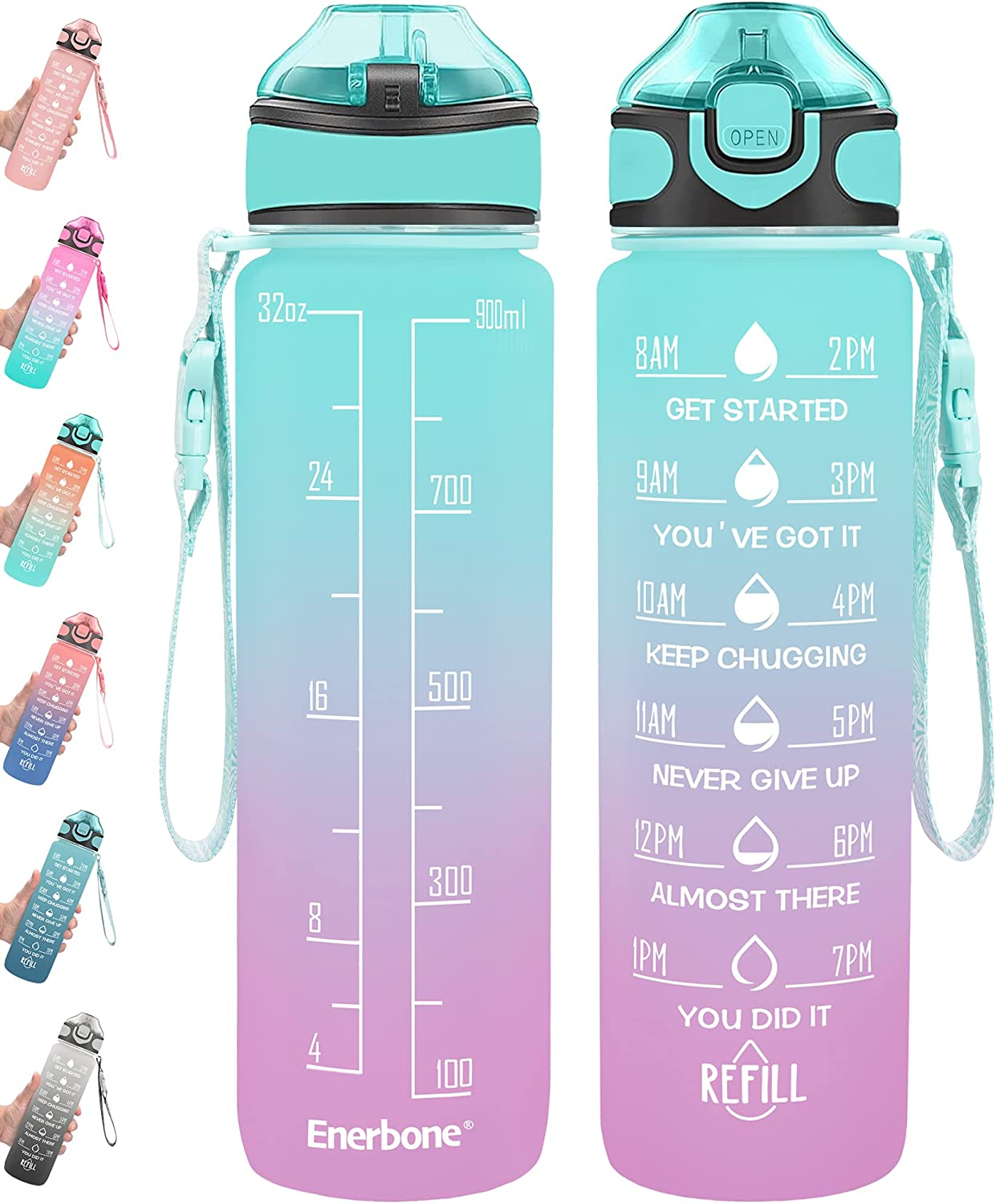 Enerbone 32 Oz Water Bottle with Times to Drink and Straw, Motivational Drinking with Carrying Strap, Leakproof BPA & Toxic Free, Ensure You Drink Enough Water for Fitness Gym Outdoor image number 3