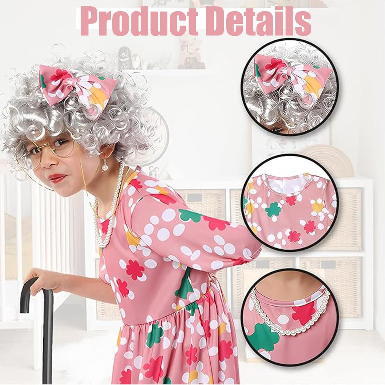 Girls Book Week Costumes,Old Lady Costume for Kids Girls,Halloween Old Lady Costume Book Week Halloween Costumes Dress up Outfit Accessories for Kids Girls image number 6