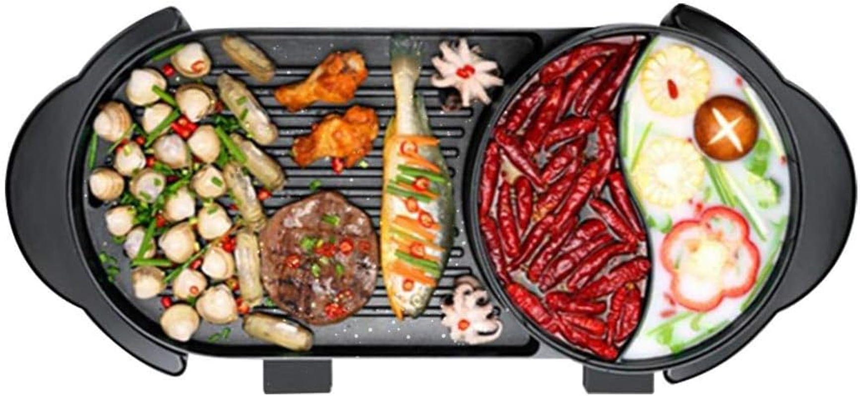 SOGA 2 in 1 Electric Non-Stick BBQ Teppanyaki Grill Plate Steamboat Hotpot 2-8 Person