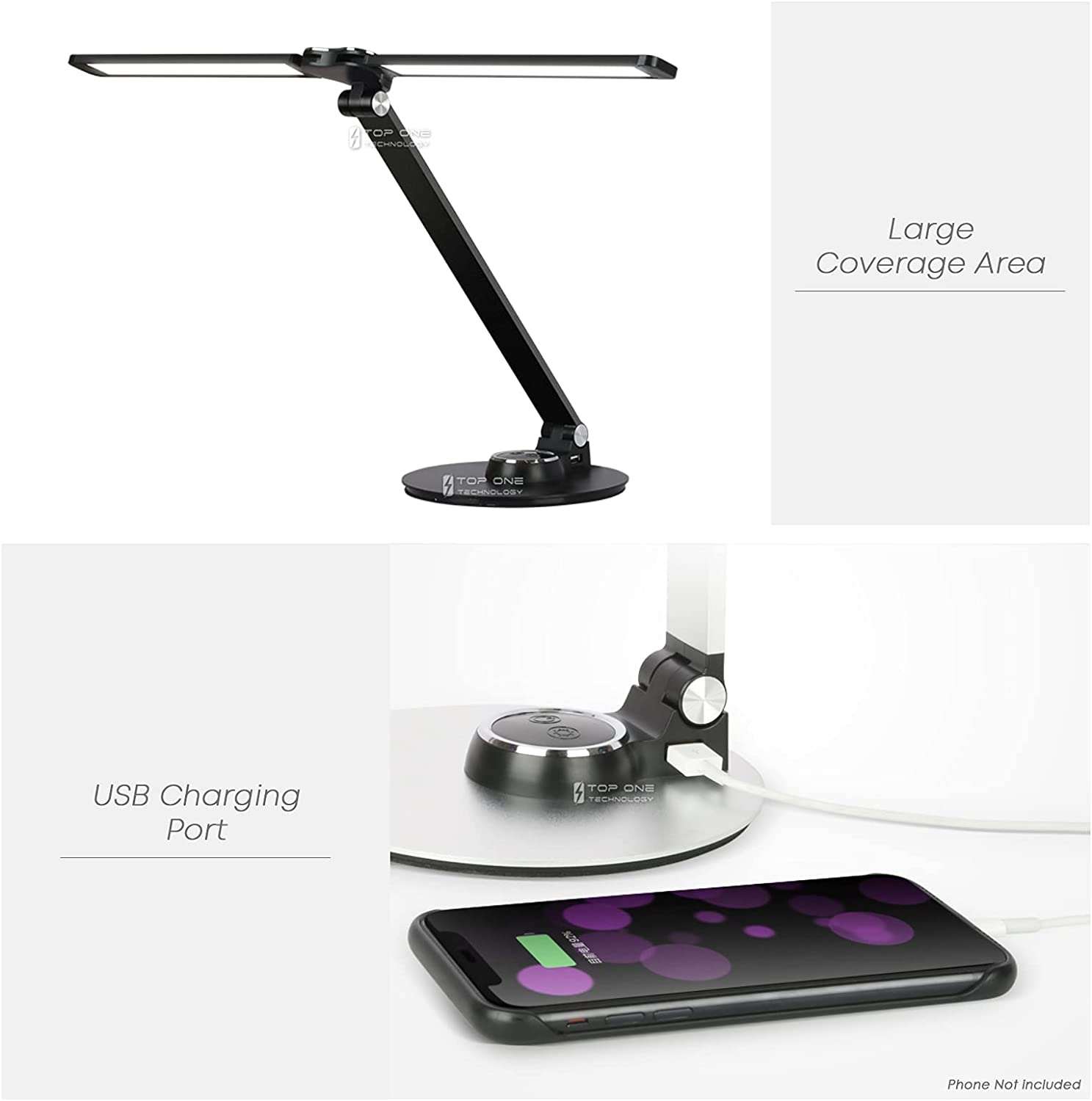 LED Piano Practice Light Foldable Adjustable Music Reading Desktop Desk Table Lamp USB Charing Port Stand Dimmable (Black) - Black image number 3