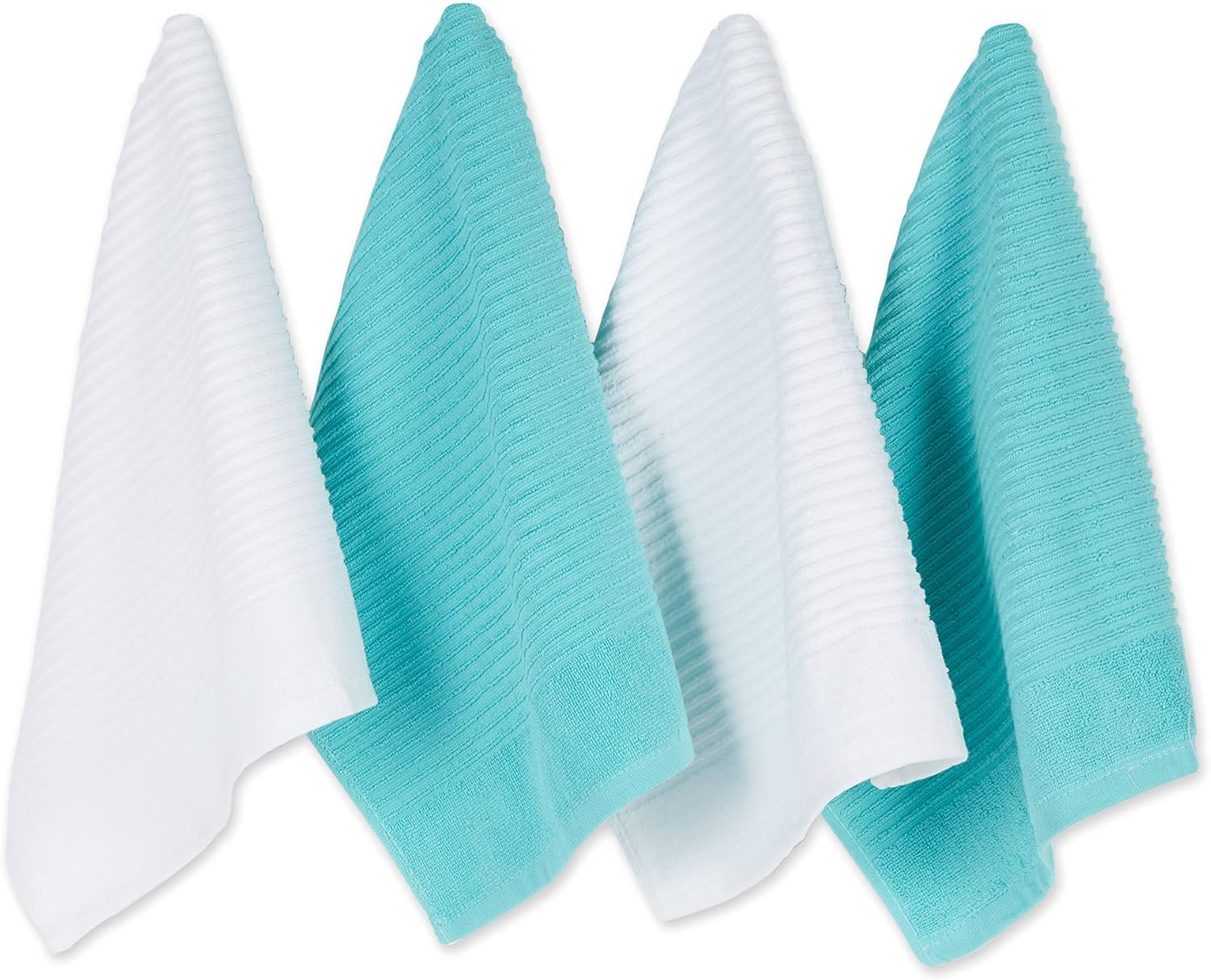 J&M Home Fashions, Cotton Ribbed Terry Dish Towels, Ultra Absorbent, Set of 4. 16X26, Gray/White