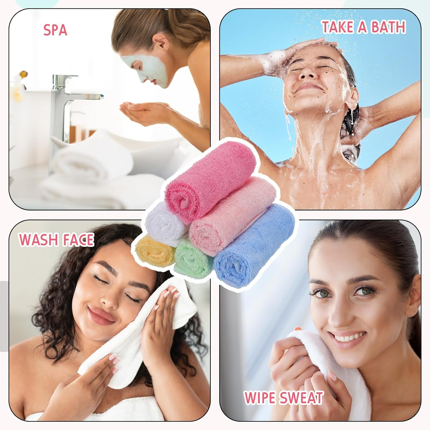 Newwiee 40 Pcs Wash Cloth Bulk Cotton Bath Hand Face Washcloths Soft Quick Drying Towel for Women Bathroom Washing Body Viscose Fiber Multipurpose Fingertip Rags(Multicolor,10 X 10 Inch) image number 5