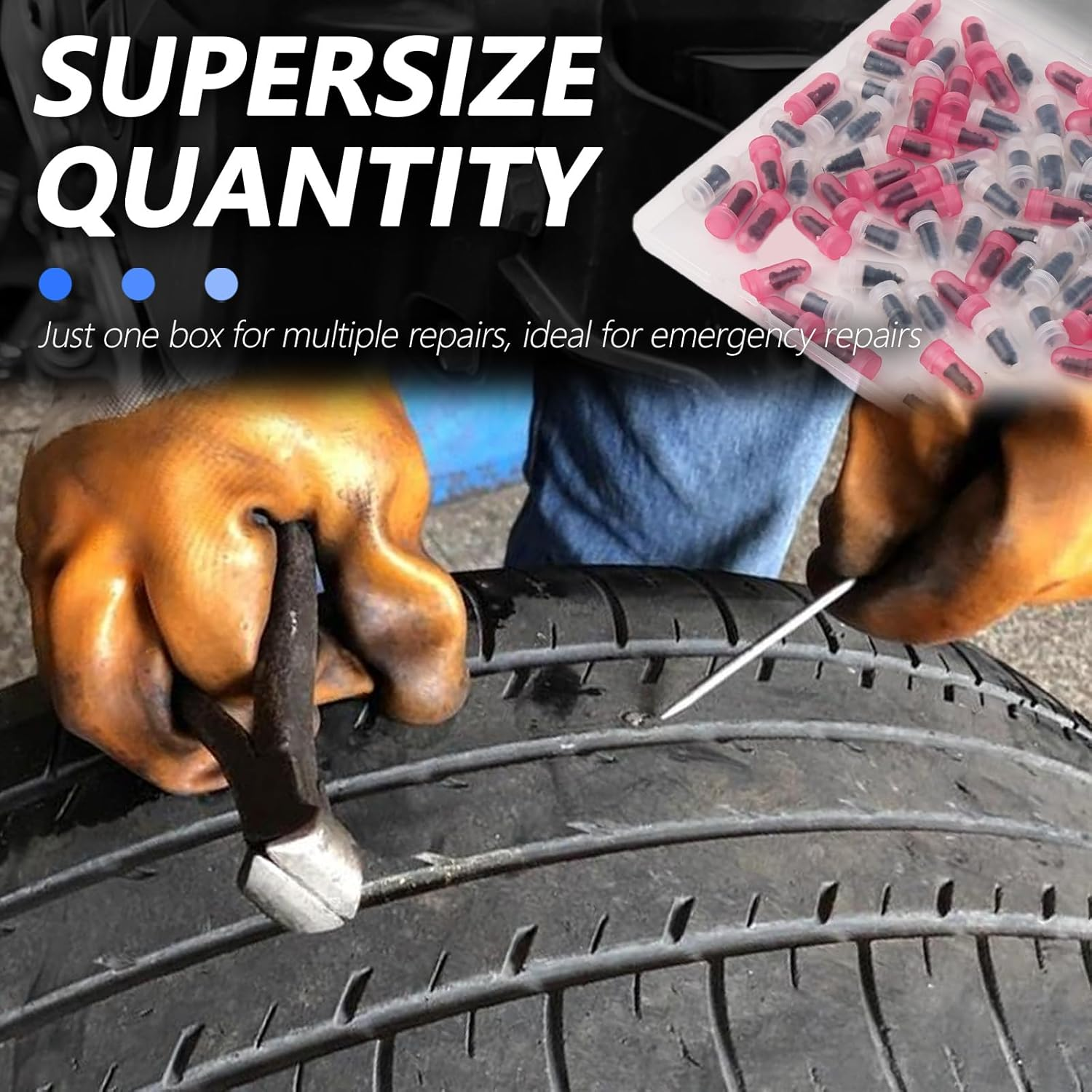 100PCS Tire Plug Kit,Self-Service Flat Tire Repair Kit Including Screwdriver,Upgraded Thickened Adhesive-Covered Tires Repair Screws for Sudden Flat Tyres Emergencies image number 6