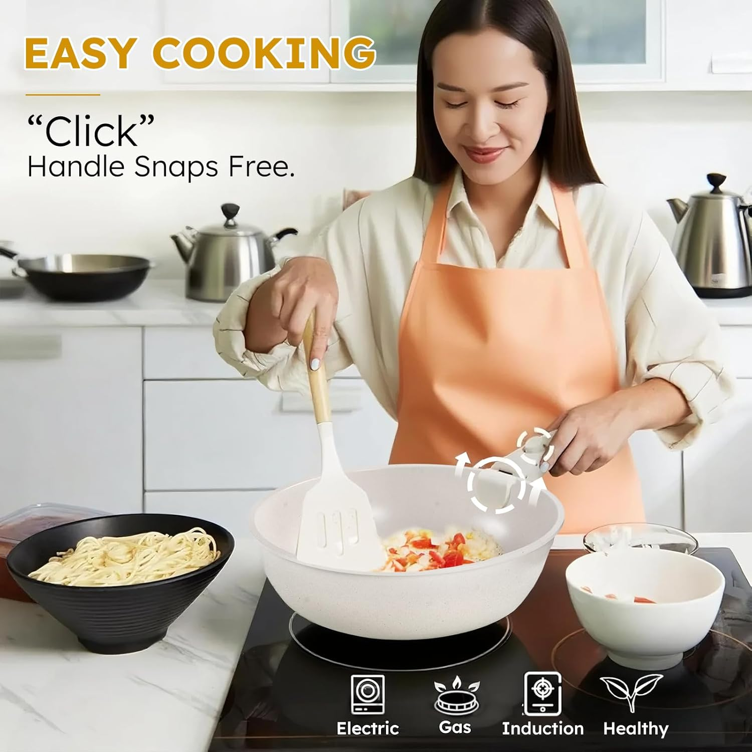 20 Piece Pots and Pans Set, Safe Nonstick Cookware Set Detachable Handle, Induction Kitchen Cookware with Removable Handle, RV Cookware Set, Dishwasher & Oven Safe image number 3