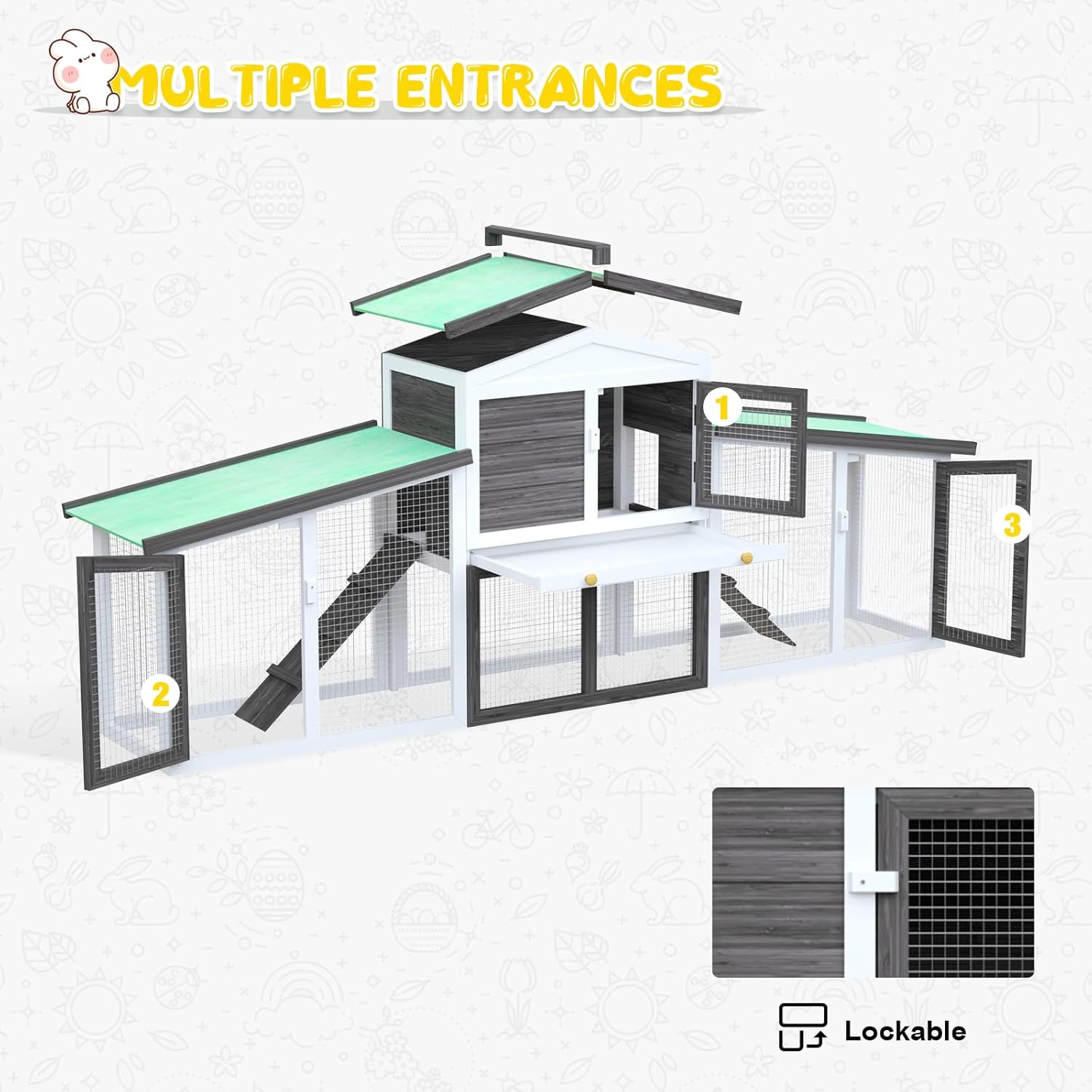 Oppsbuy Rabbit Hutch Chicken Coop Guinea Pig Cage Pet House for Small Animals 204X35X85Cm image number 4