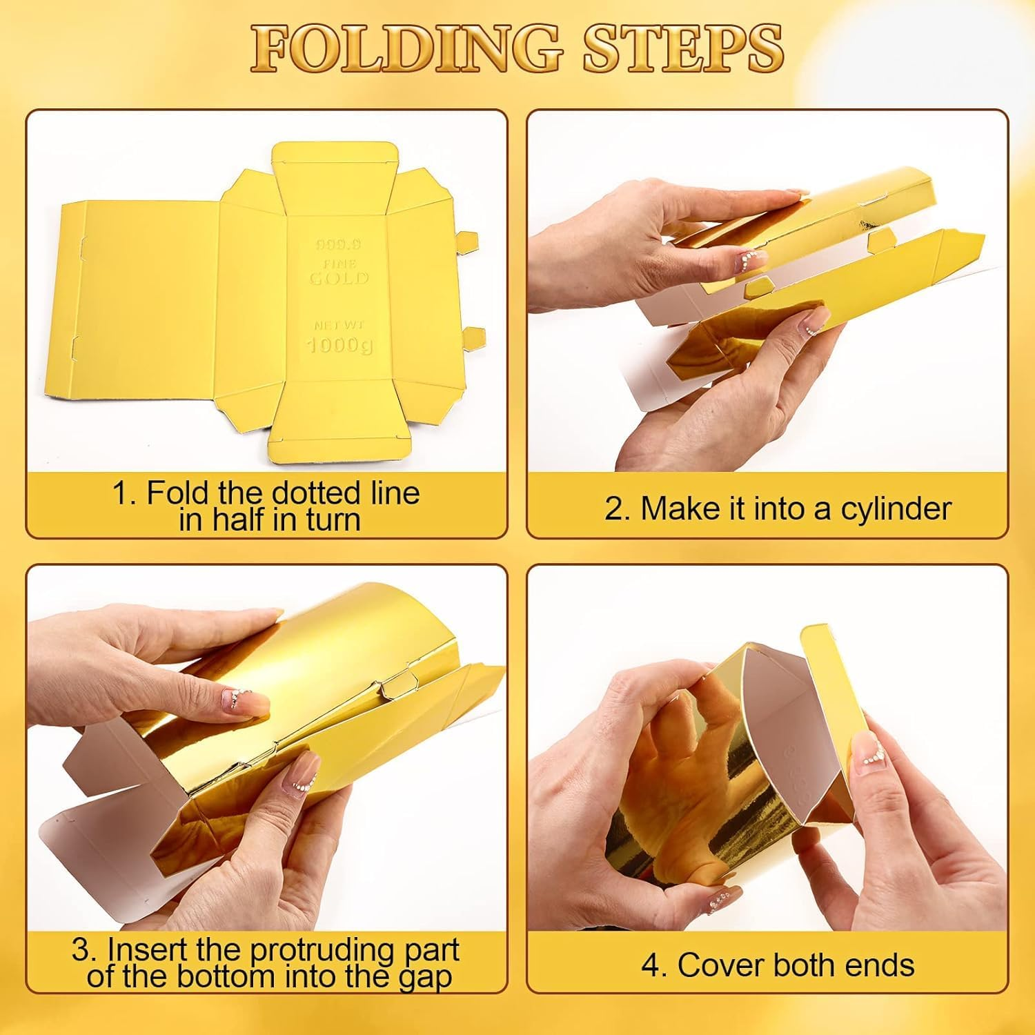 Gold Bar Fake Gift Box Foil Gold Bar Party Favor Boxes Paper Golden Favor Boxes Treasure Brick for Pirate Casino Theme Party Decorations Candy Treats Chocolate Toys（24 Pcs） image number 2