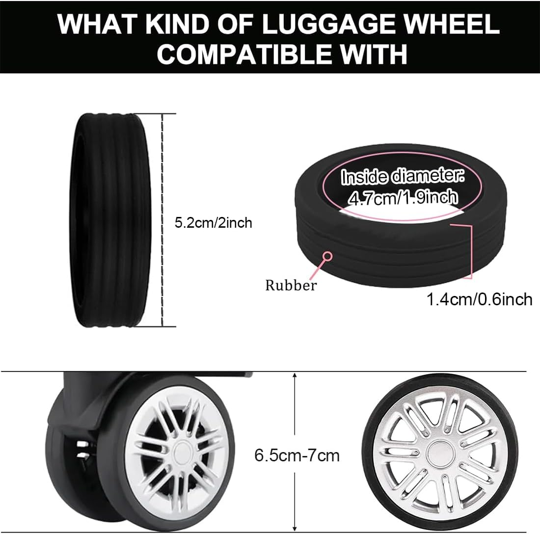 GGUFAY Pack of 8 Silicone Luggage Wheels Cover Luggage Roll Protector Silicone Wheel Cover Suitcase Wheels Protector for Most Luggage image number 2