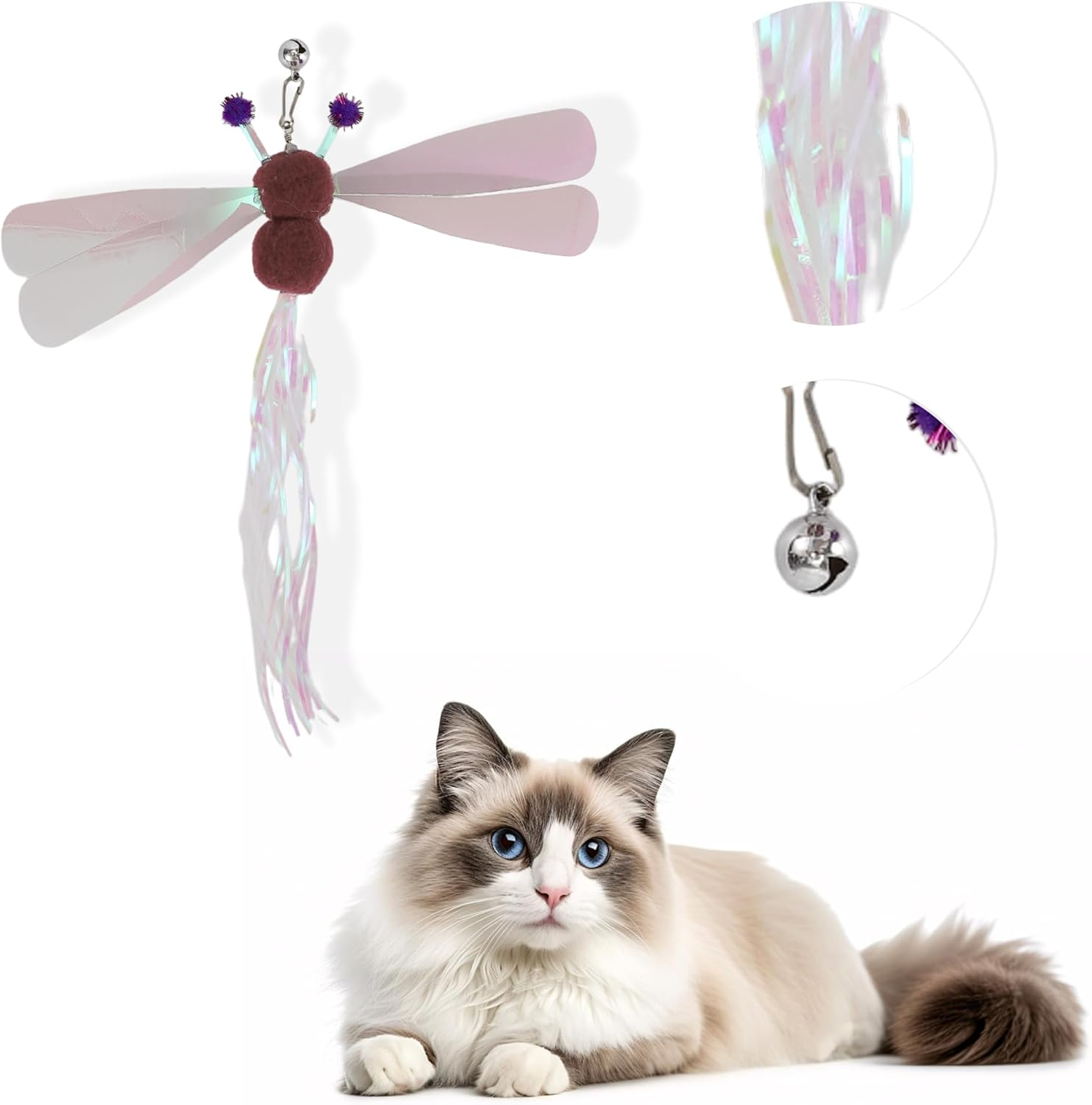 CAPASTEC Pack of 2 Cat Wand Replacement for Pet Interactive, Red, Dragonfly image number 4