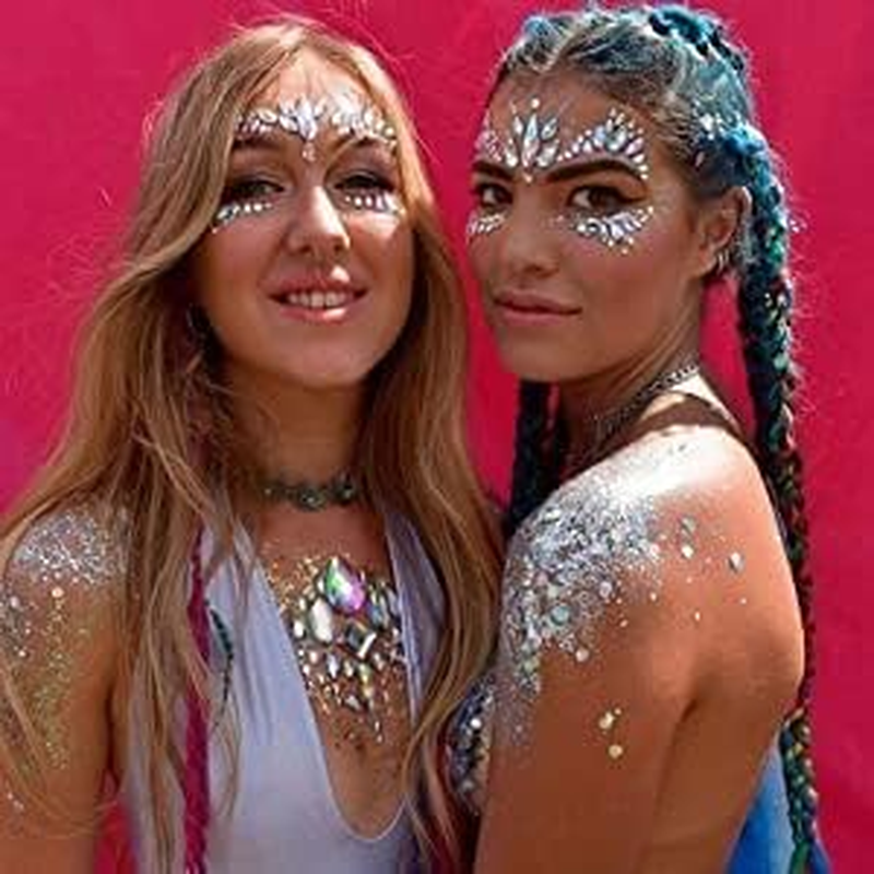 6 Sets Festival Rhinestones Rave Mermaid Face Jewel Tattoo - Tears Gems Rainbow Crystal Rocks Bindi Body Temporary Stones Stickers (Collection 2) image number 1