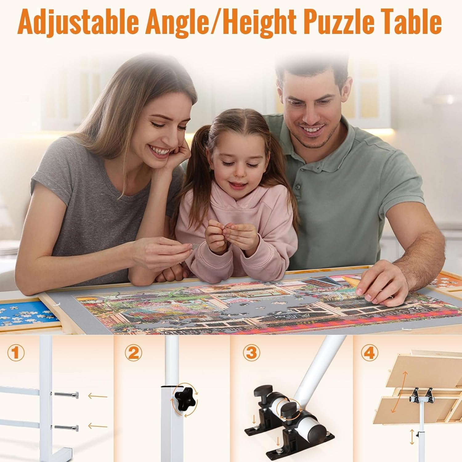 360&deg; Tilting 1500 Piece Puzzle Board with Drawers Adjustable Angle & Height Adjustable Jigsaw Puzzle Board on Wheels with Metal Legs Tilting Puzzle Table for Puzzle Lovers for Birthday ﻿ (White) image number 2