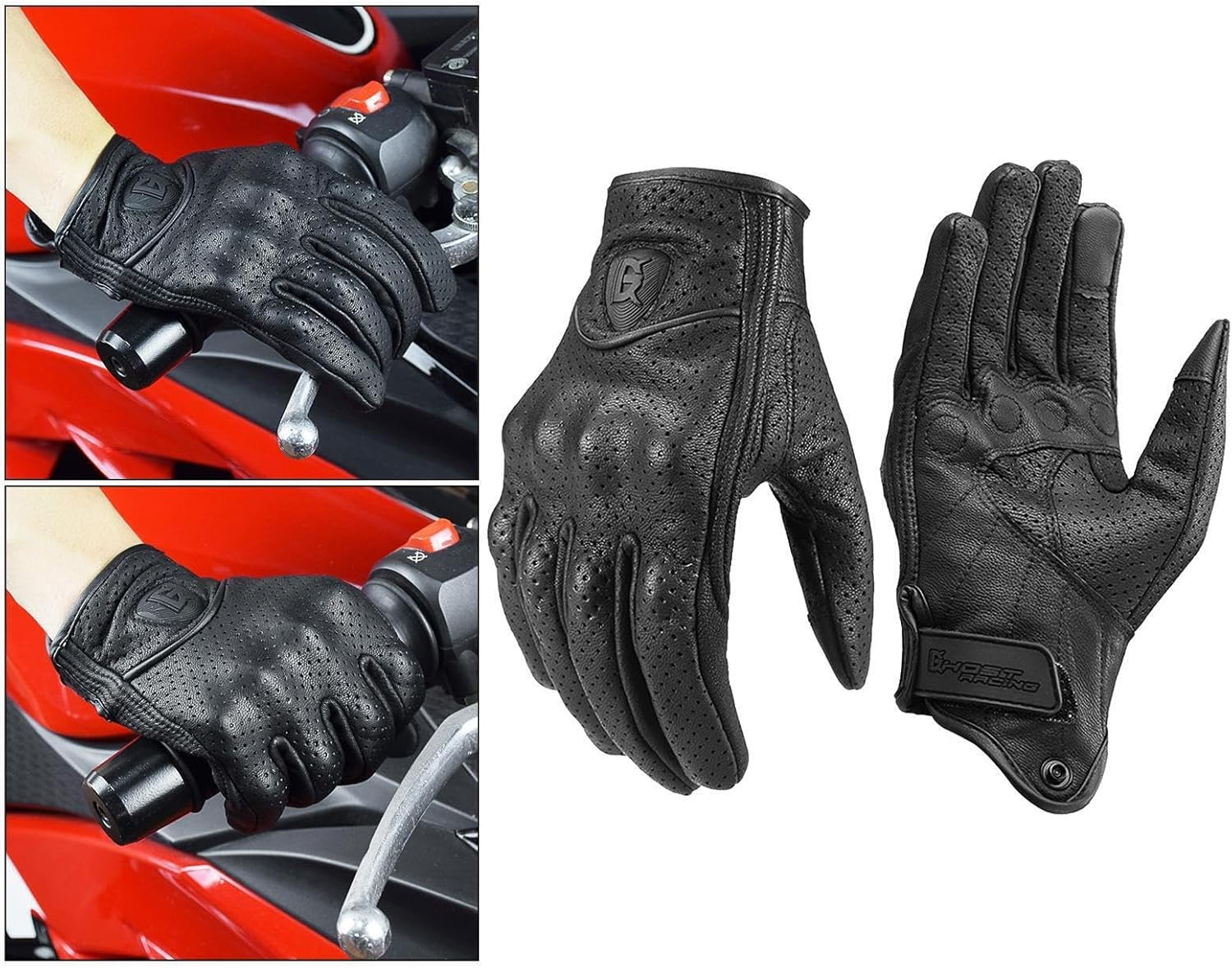 IOIUSKKU Full Finger Leather Motorbike Gloves Summer Touchscreen for Men Women Breathable and Lightweight, Black, L image number 3