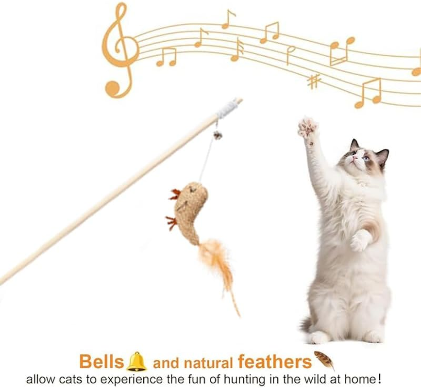 Cat Toy,Cat Interactive Toys,Squeak Cat Teaser Wand Toys, Interactive Bird Toys for Indoor Kittens, Sustainable 40 Cm Long Wooden Handles, Fun Exerciser Playing Toy for Kittens or Cats image number 4