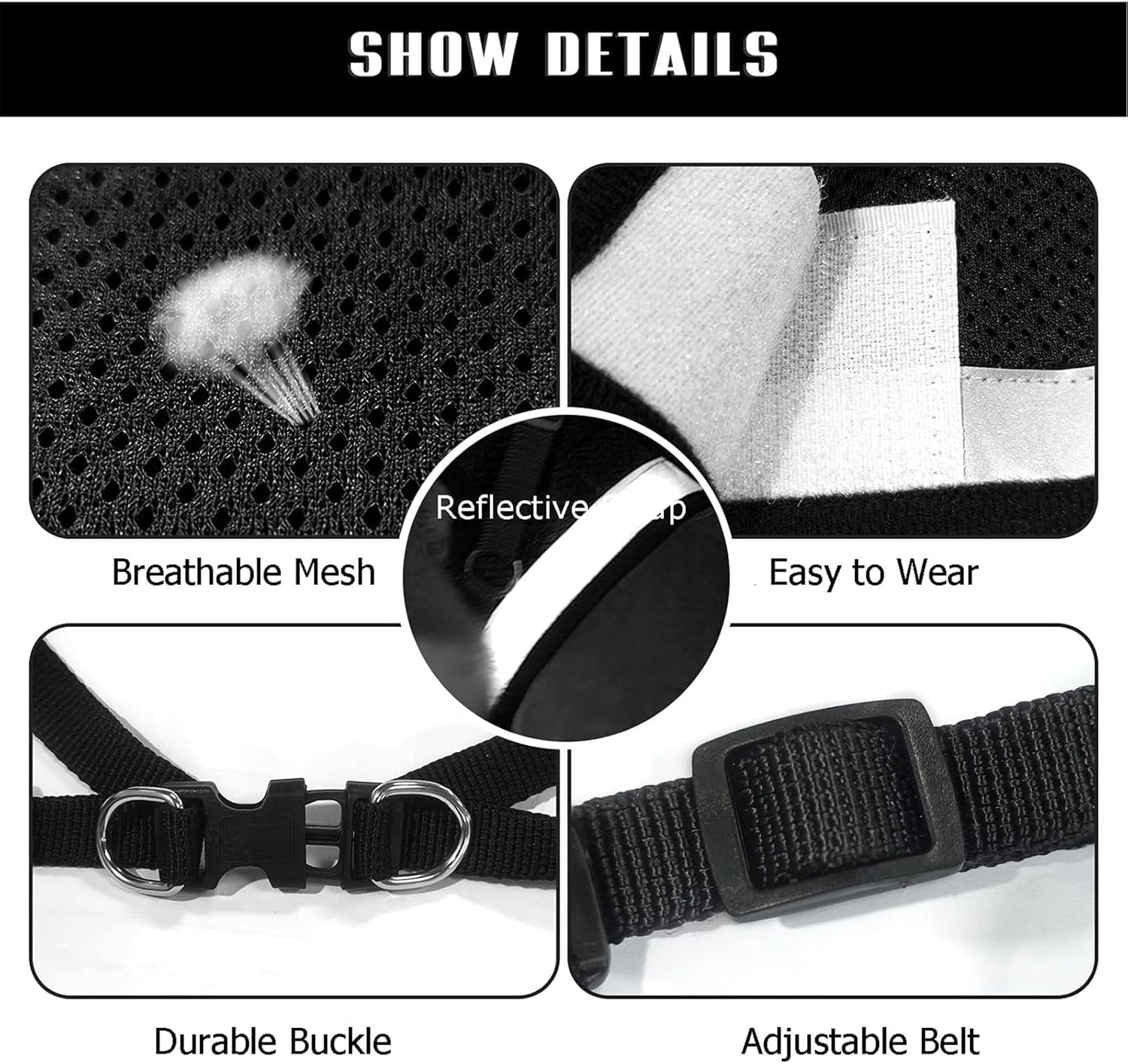 AYEHIOJU Anti-Escape Cat Harness and Leash Set Small, Adjustable Soft Mesh Reflective Vest Harness for Cats, Kittens, Puppies, Small Dogs and Rabbits, Black image number 4