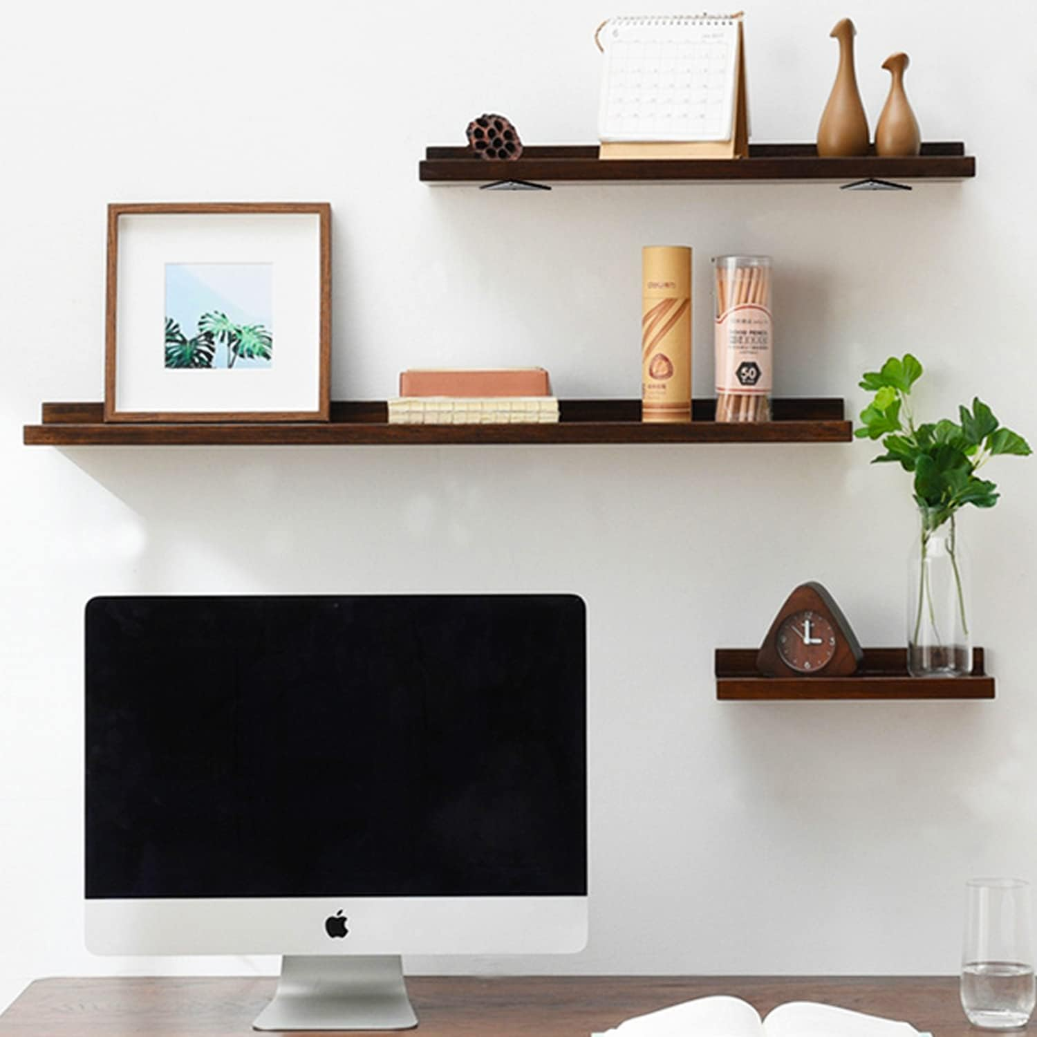 Halyuhn Floating Shelf Bracket 8 Pcs for Floating Wood Shelves, 4 X 3 Inches Black Floating Shelves Brackets with 2 Inches Anchor Screws, Shelf Brackets Set for Wood Shelf, Floating Shelf Hardware image number 2