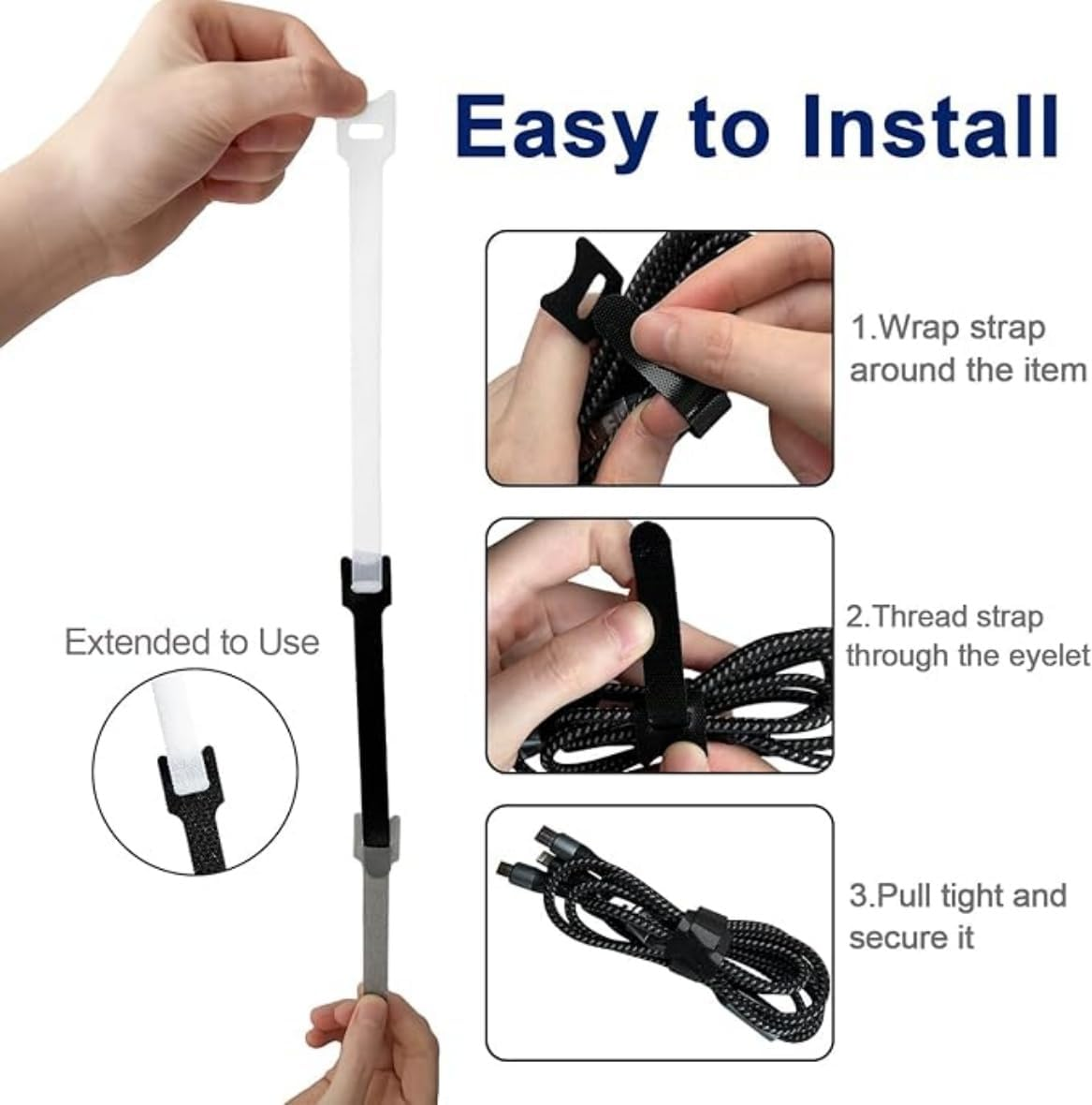 120Pcs Reusable Fastening Cable Ties,Wrap Cable Ties,Wire Ties Cable Management 3.94/5.90/7.87Inch,Premium Quality Cable Management Straps for Electrical Cable & Wire Organizer image number 3