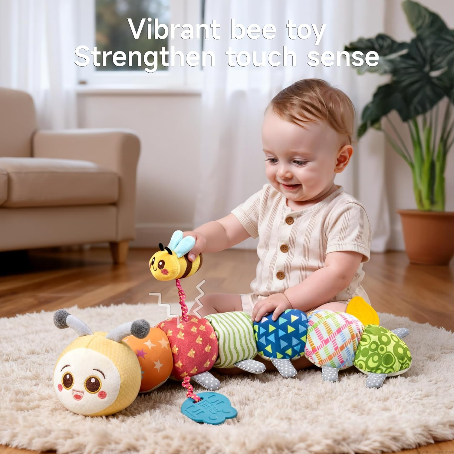 TUMAMA Caterpillar Sensory Toys,Infant Stuffed Animal with Crinkle Paper Rattle,Tummy Time Soft Activity Sensory Toys for 0 3 6 9+ Months Newborn Baby image number 6