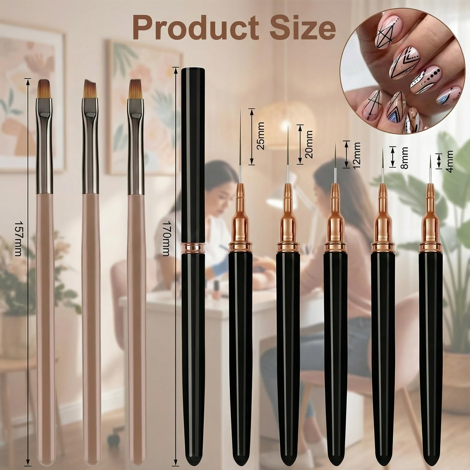 Nail Art Brushes Set,5Pcs Nail Art Liner Brushes for Fine Painting Diy, 3Pcs Nail Clean up Brushes for Clean Gel Mistake on the Cuticles,Nail Design Tools image number 6