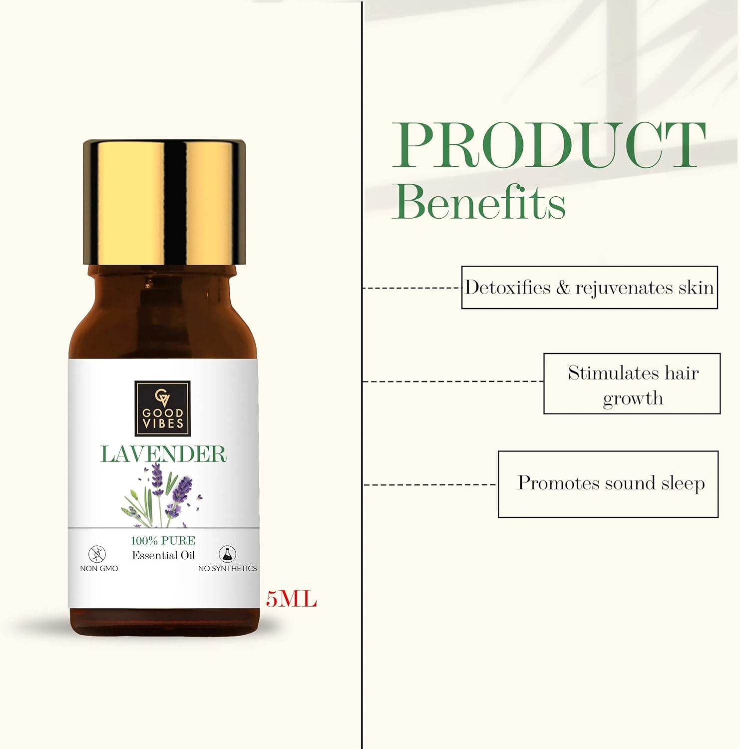 Good Vibes 100% Pure Lavender Essential Oil, 5 Ml Naturally Detoxifies and Rejuvenates Skin, Stimulates Hair Growth, Suitable for All Skin & Hair Types, No Alcohol, Parabens & Sulphates image number 2