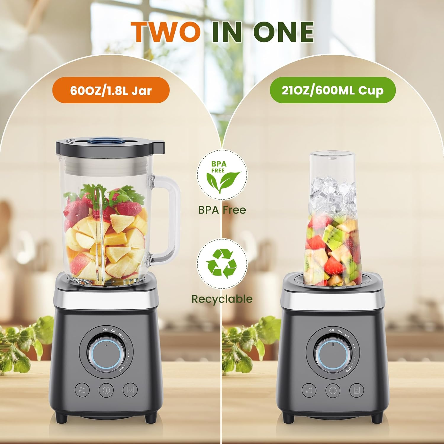 Keenray Personal Blender, Smoothie Maker, 2000W High Speed Electric Blender, Food Processor with 1.8L Glass Jug, 6-Leaf Stainless Steel Blades, BPA Free Countertop Blenders for Ice Crush image number 1