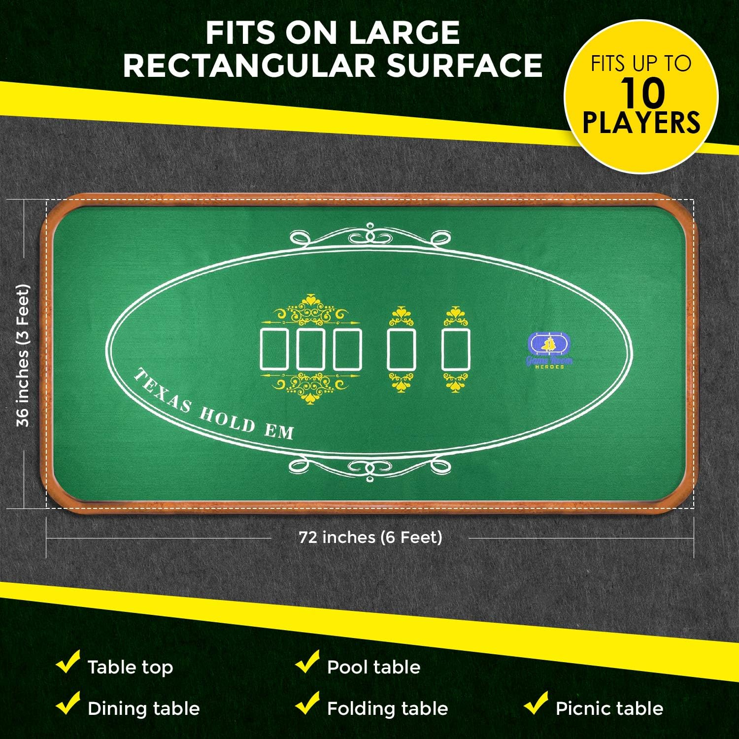 Game Room Heroes Tabletop Casino Felt for Texas Holdem Poker and Blackjack - Professional Grade Mat image number 3