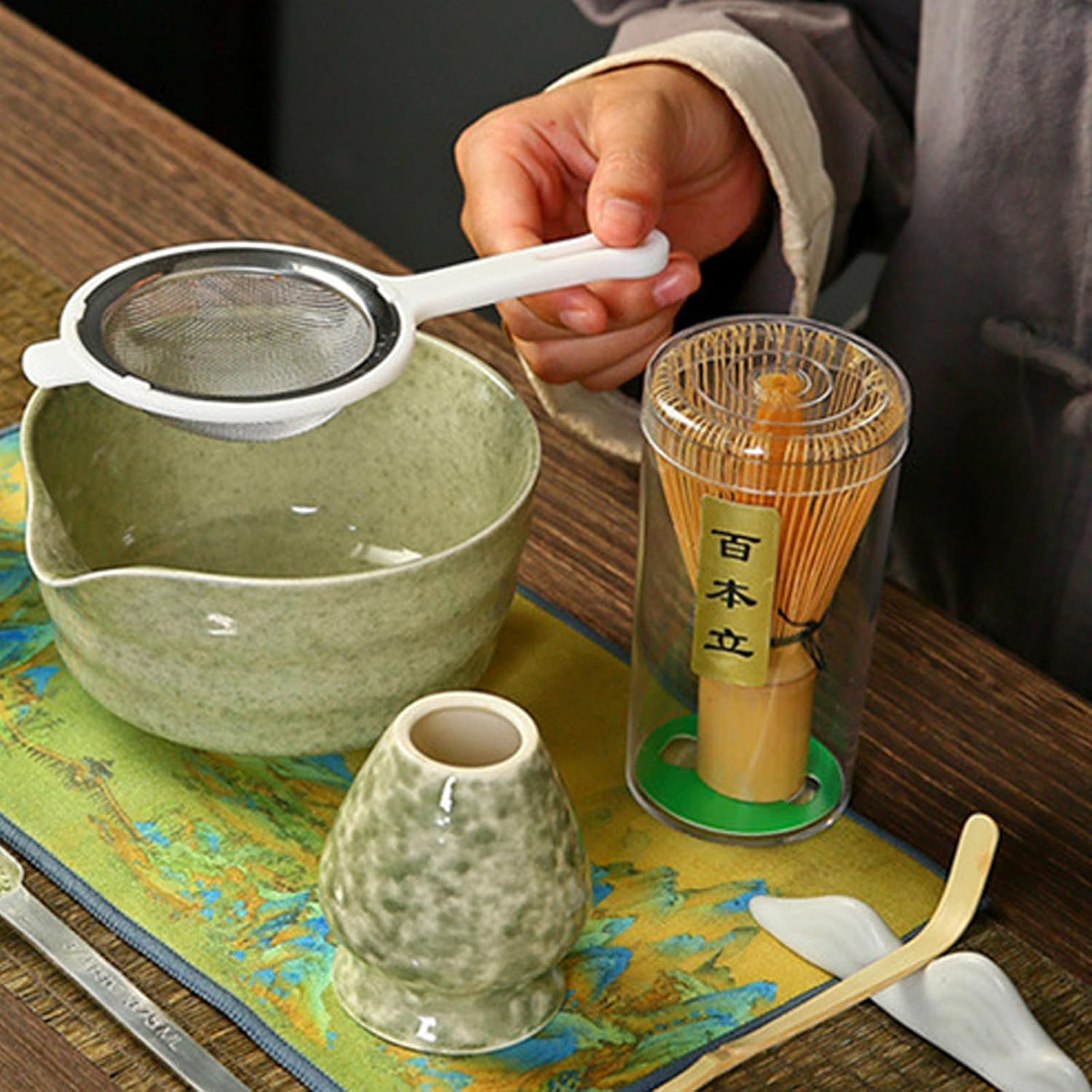 Premium Matcha Whisk Set - 4PC Handcrafted Bamboo Chasen & Ceramic Bowl Kit for Traditional Japanese Tea Ceremony, Perfect for Tea Lovers with Whisk Holder & Scoop image number 5