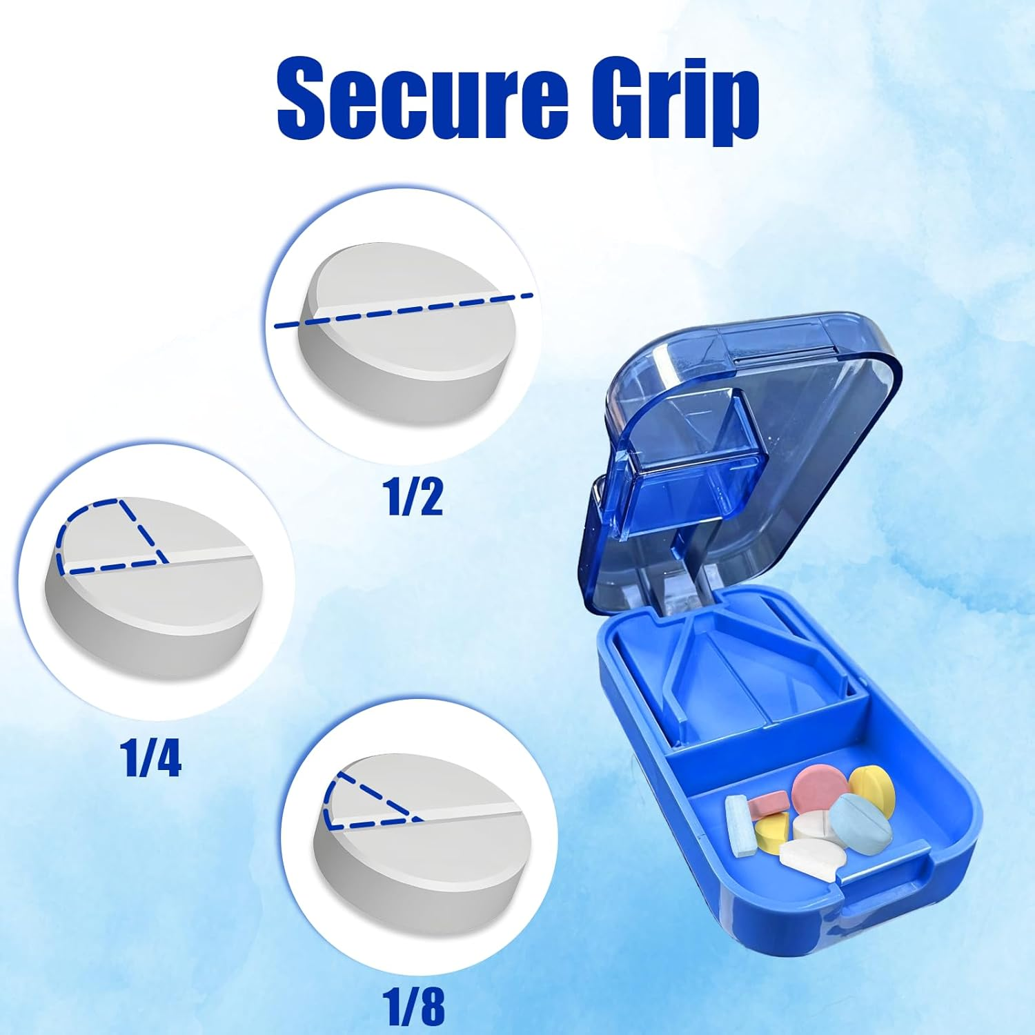 Pill Splitter, Portable Pill Box with Splitter for Cutting Small Pills or Large Pills (7.9 X 4.3 X 2.3Cm) image number 3