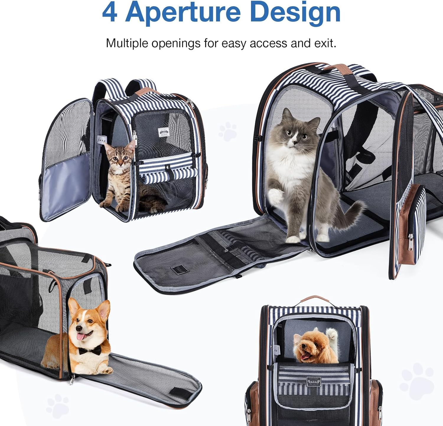 Lekespring Extra Large Cat Backpack Carrier Expandable Pet Carrier Backpack for Small Dogs Medium Cats Fit up to 12 Kg for Travel, Hiking, Blue Striped image number 3
