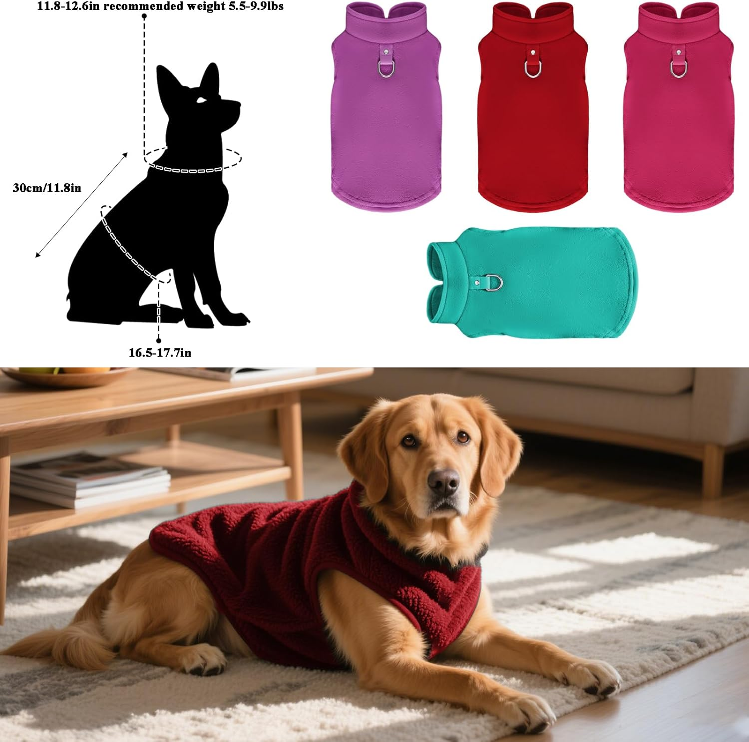 4 Pcs Dog Fleece Vest Sweater Winter Warm Dog Sleeveless Jacket Soft Pullover Fleece Cold Weather Coat Hoodie with D-Ring Leash for Small Medium Dogs Unisex
