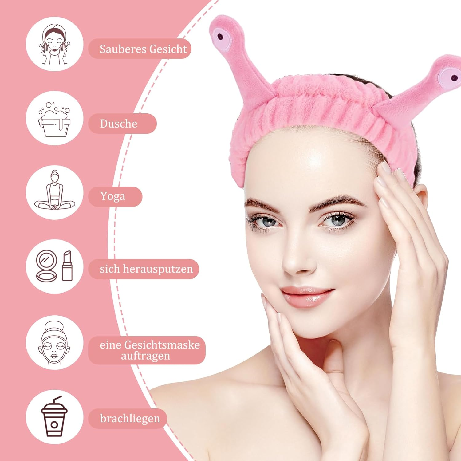 Snail Face Washing Headband, Pack of 3 Face Washing Headband, Snail Spa Headband, Coral Fleece for Make-Up, Beauty, Skin Care, Sports (Grey Pink Blue) image number 6