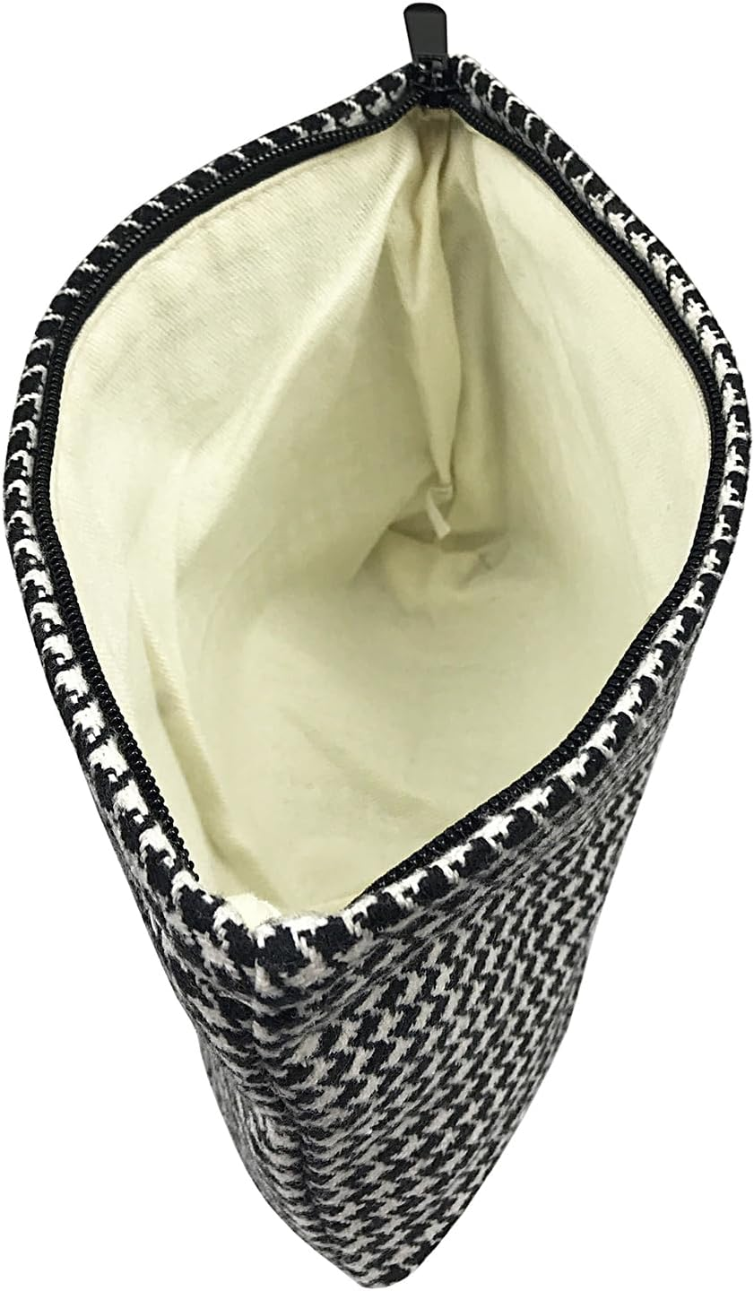 Makeup Bag for Women, Corduroy Cosmetic Bag Aesthetic Design Ladies Tote Bag, Pencil Case for Girls, Cute Smiley Face Makeup Organizer with Zipper, Black Houndstooth image number 6