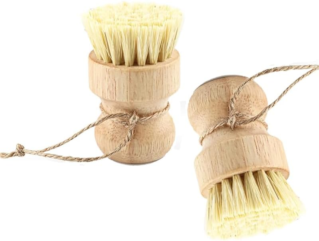 2-Pack Natural Bamboo Palm Pot Brush &ndash; Durable Union & Tampico Fiber Scrubber for Pots, Pans & Vegetables, Eco-Friendly Dish Cleaning Kit image number 6