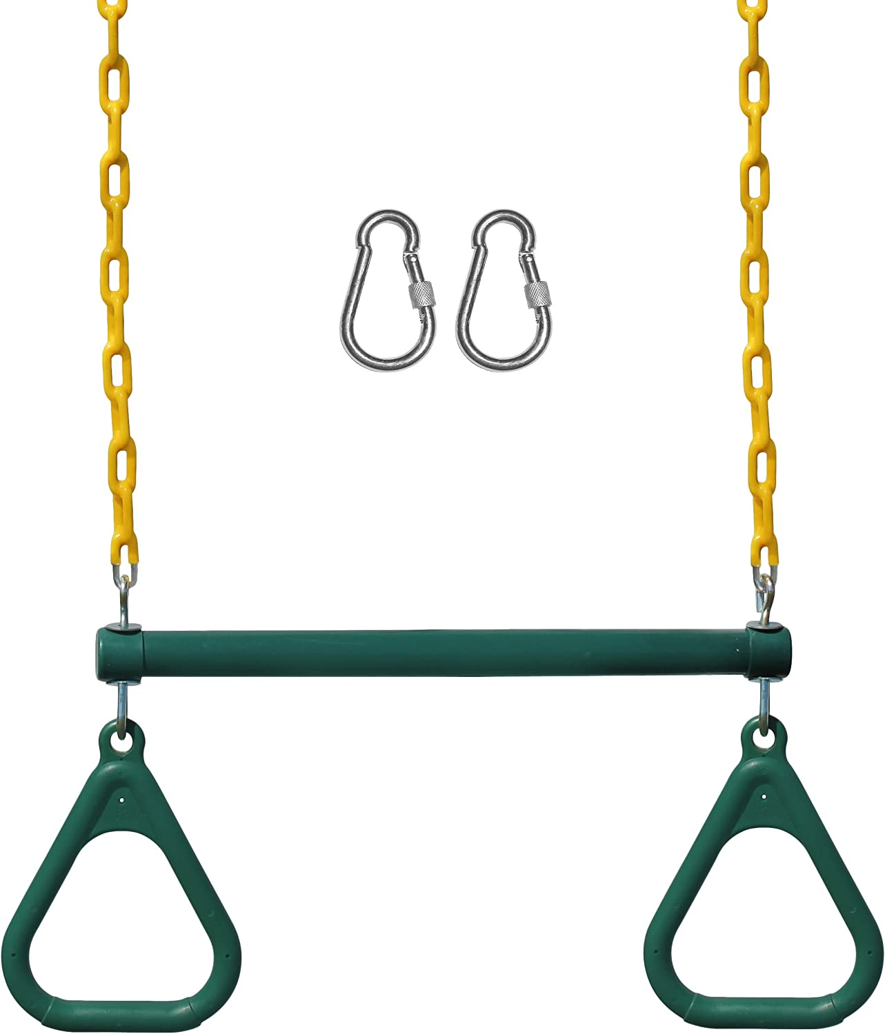 Jungle Gym Kingdom 18" Trapeze Swing Bar Rings 48" Heavy Duty Chain Swing Set Accessories & Locking Carabiners (Green) image number 5