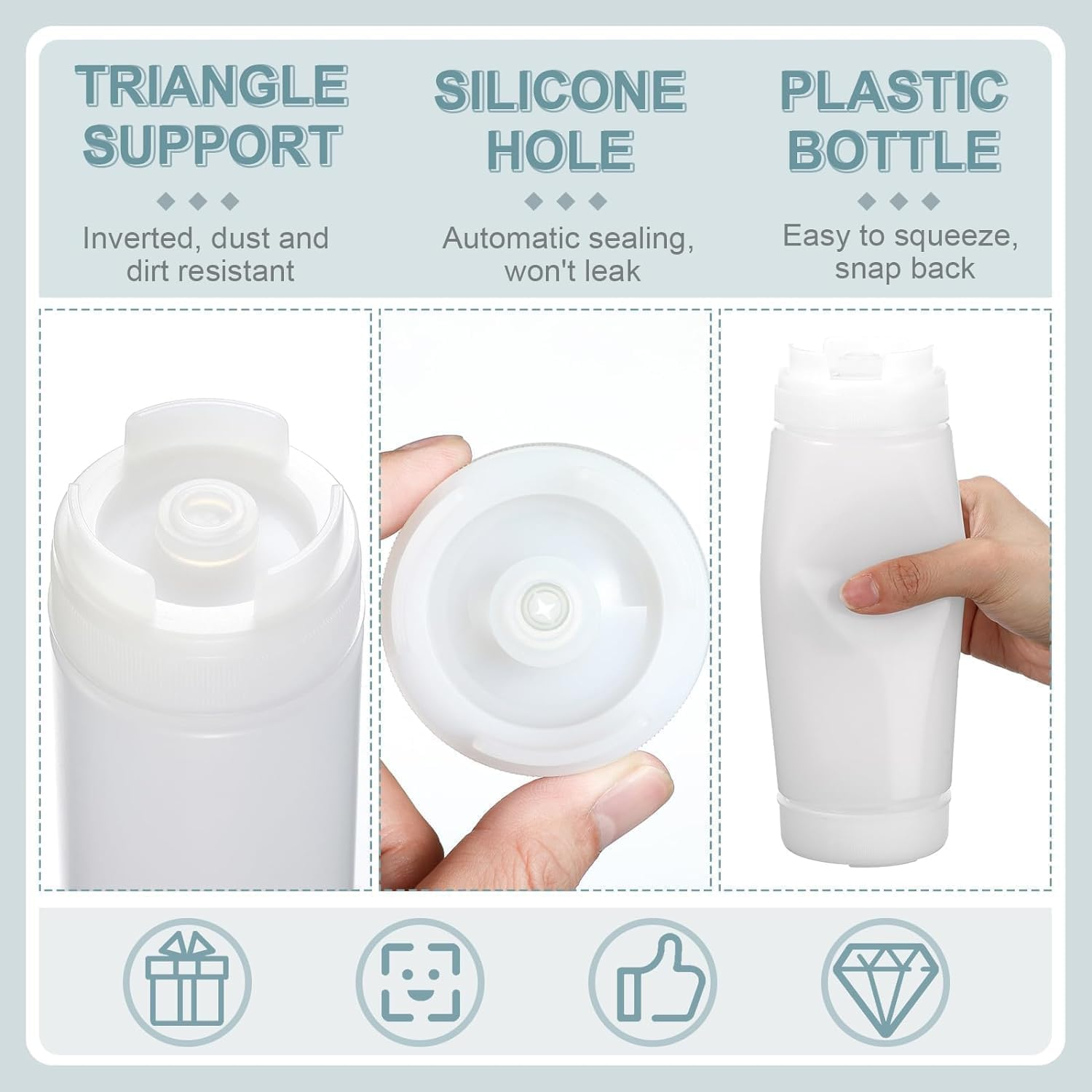 16Oz Inverted Plastic Squeeze Bottles,Condiment Squeeze Bottles for Sauces, Refillable Large Valve Dispenser Ketchup Sour Cream Squeeze Bottles for Restaurants Catering (6 Pcs) image number 6