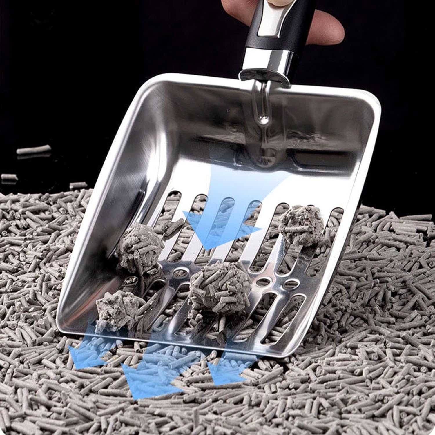 Cat Litter Scoop，Stainless Steel Scooper，Long Handle，Easy to Clean (Black) image number 2