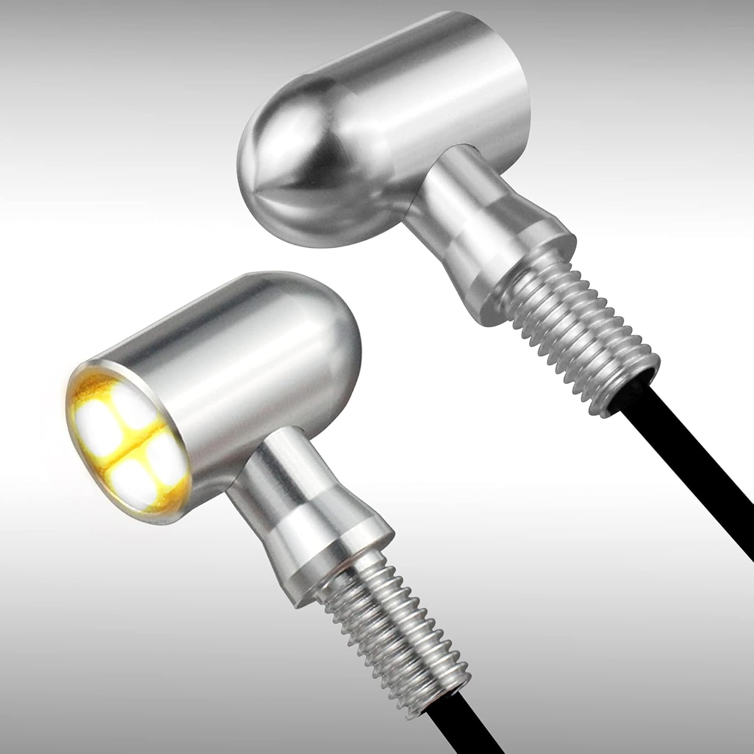 QUASCO Led Motorcycle Turn Signal Lights Universal Mini Blinkers Front Indicator Compatible with Harley Honda Kawasaki Suzuki Triumph Yamaha, Chrome