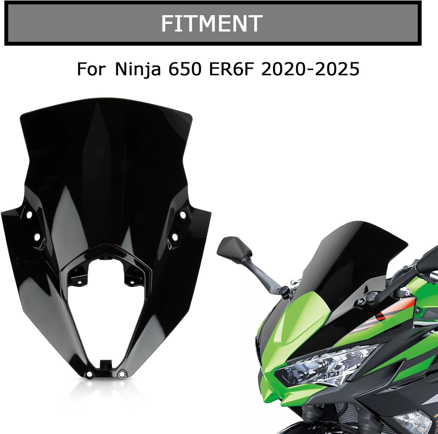 Windshield for Ninja 650 ER6F - PSLER Windscreen Wind Deflector Protector Fairing for Ninja 650 ER6F 2020 2021 2022 2023 2024 (Black) image number 2