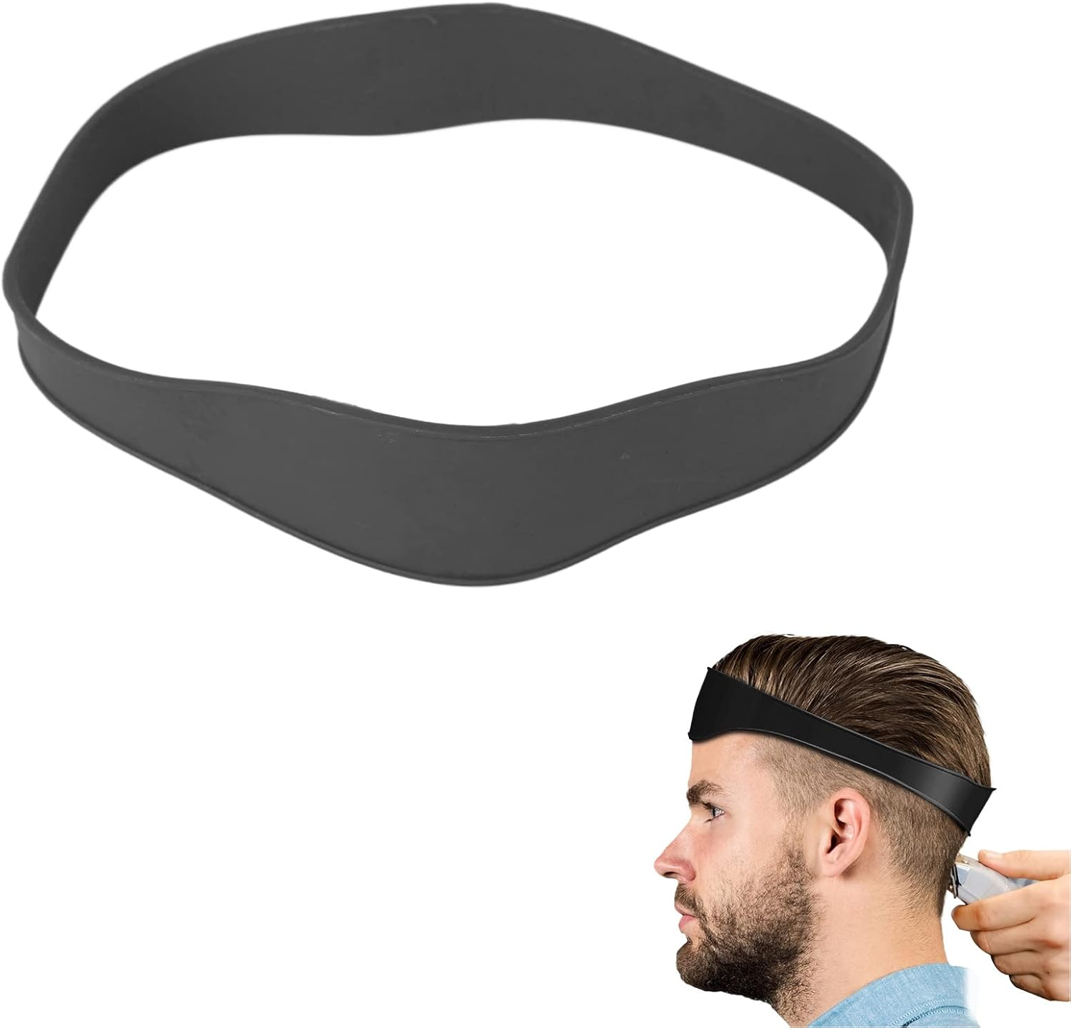 Neckline Shaving Template, Hair Trimming Guide, Curved Silicone Headband for DIY Home Haircuts, Hair Cutting Guide Haircut Band, Buzz, Fade and Taper Guide for Clippers (Black)