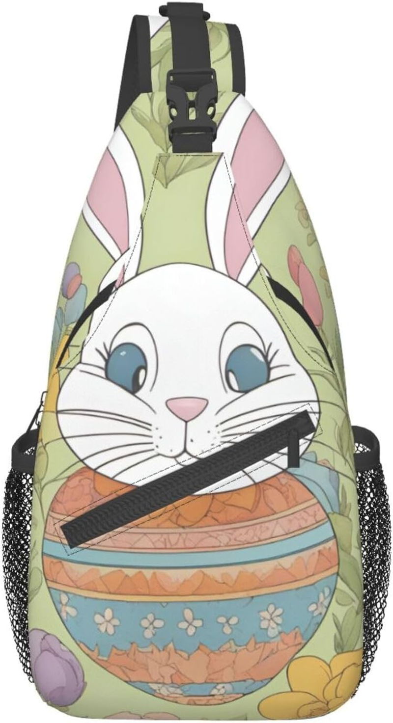 Easter Bunny Floral Shoulder Bag Crossbody Backpack Chest Bag Lightweight Sling Daypackstravel Hiking Cycling for Men Women - Cute Pug Dog image number 5