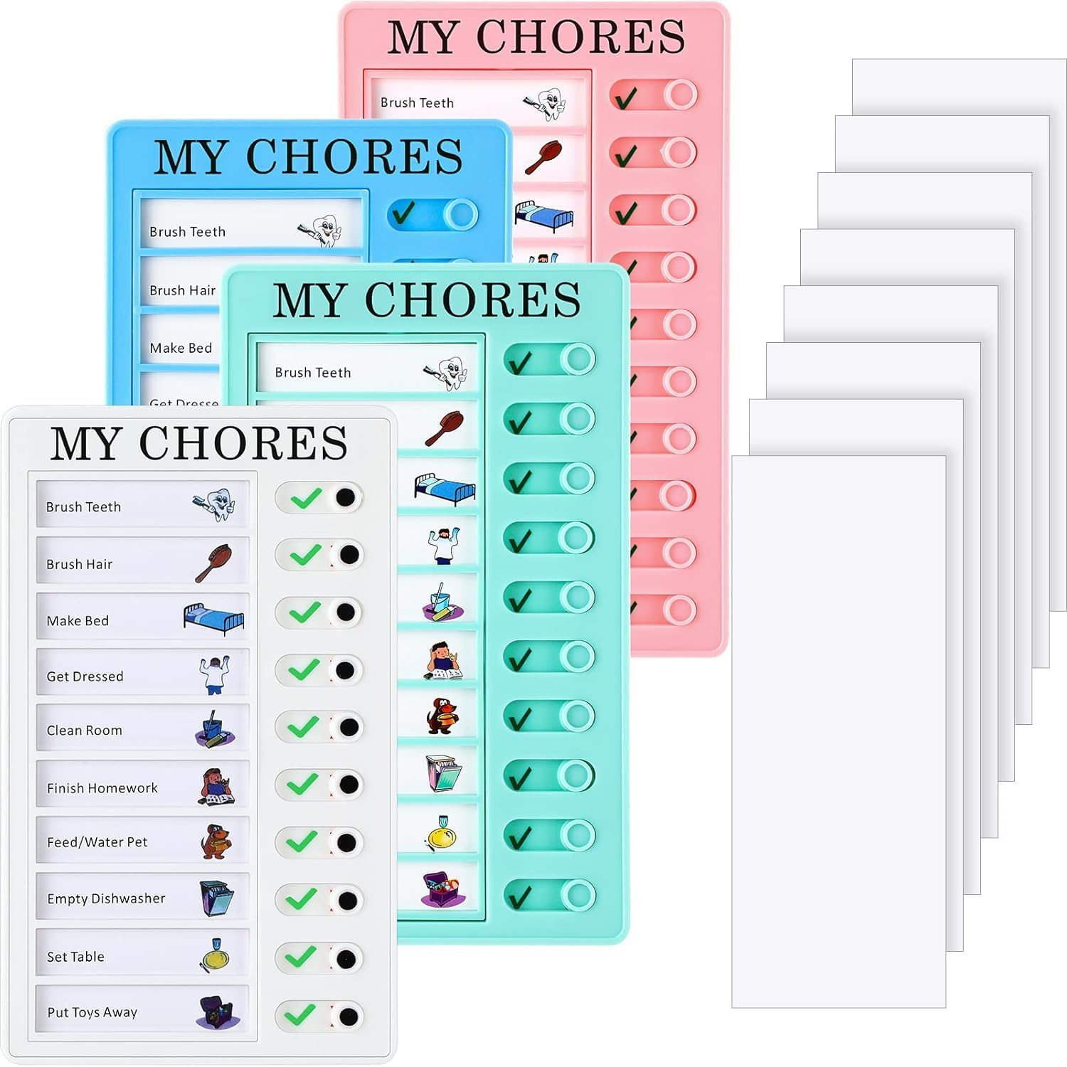 4 Pcs Blank Chore Chart Kids Chore Chart, Plastic Checklist Board with 8 Detachable Cardstock to Do List for Home Routine Planning (My Chores) image number 4