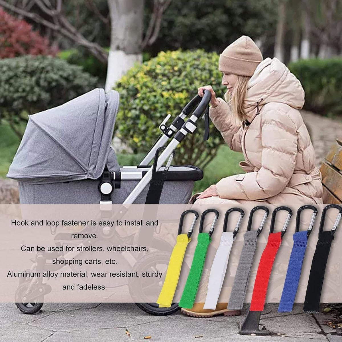 2 PCS Durable Baby Stroller Hooks with Velcro Straps | Multi-Color Carriage Accessories for Storage and Anti-Lost Function image number 6