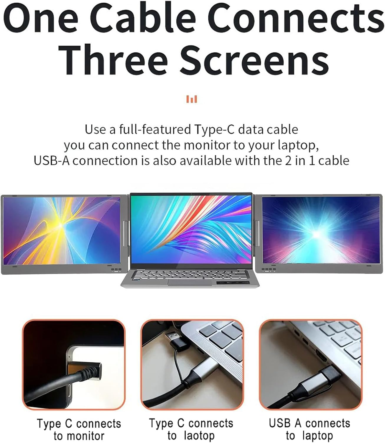 14 Inch Triple Portable Monitor, 1080P LCD IPS Dual Screens Extender with 178&deg; Viewing Angle, Adjustable Stand, Multitasking Supported for Laptop PC (X90A AU Plug) image number 6