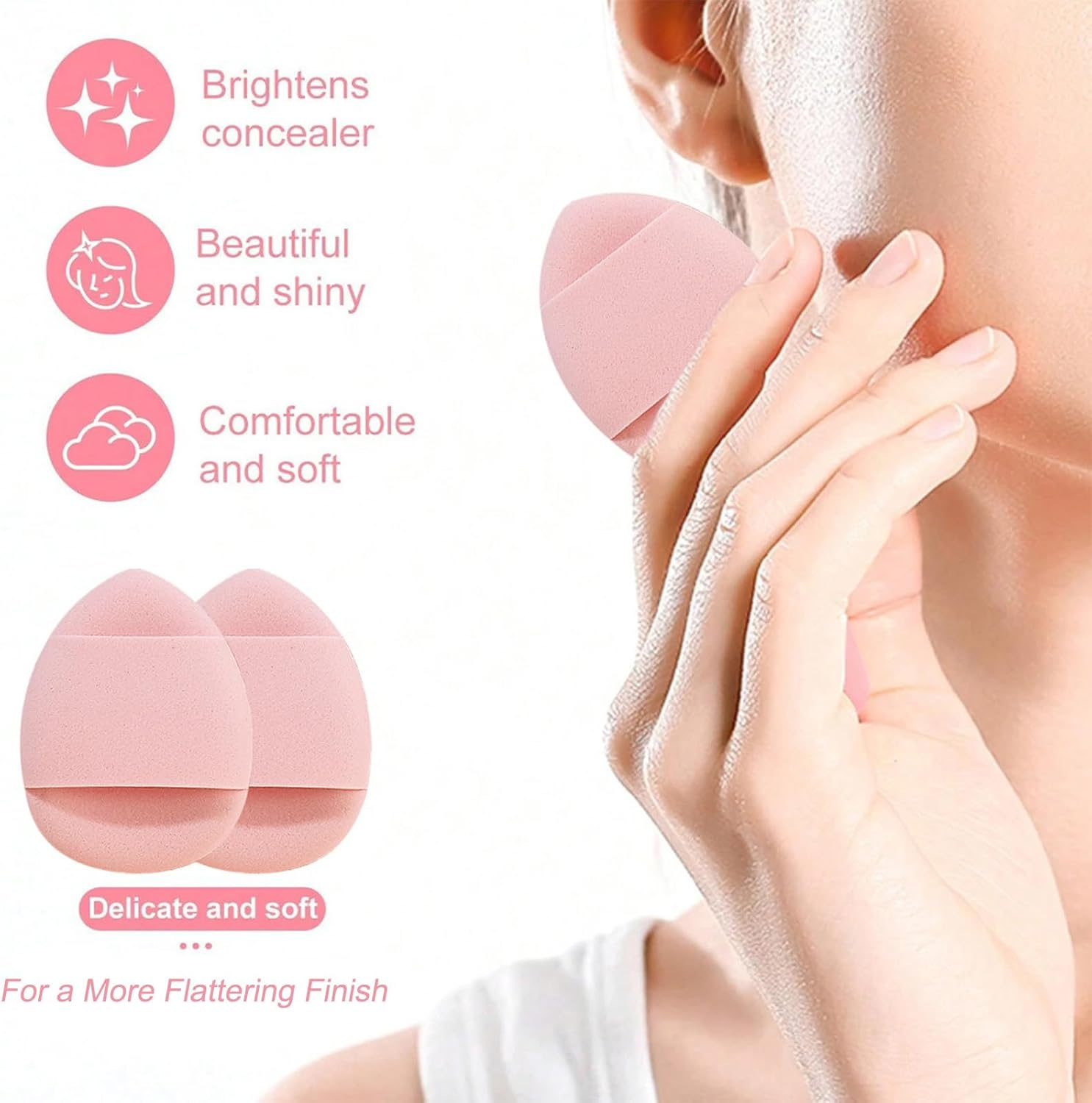 20Pcs Powder Puff and Makeup Sponges Set, Reusable Face Makeup Sponge Blender with Strap, Wet/Dry Use for Foundation & Powder, Fluffy Bow Headband and Wrist Absorbent Wristband, Used for Washing Face and Skincare (Pink)