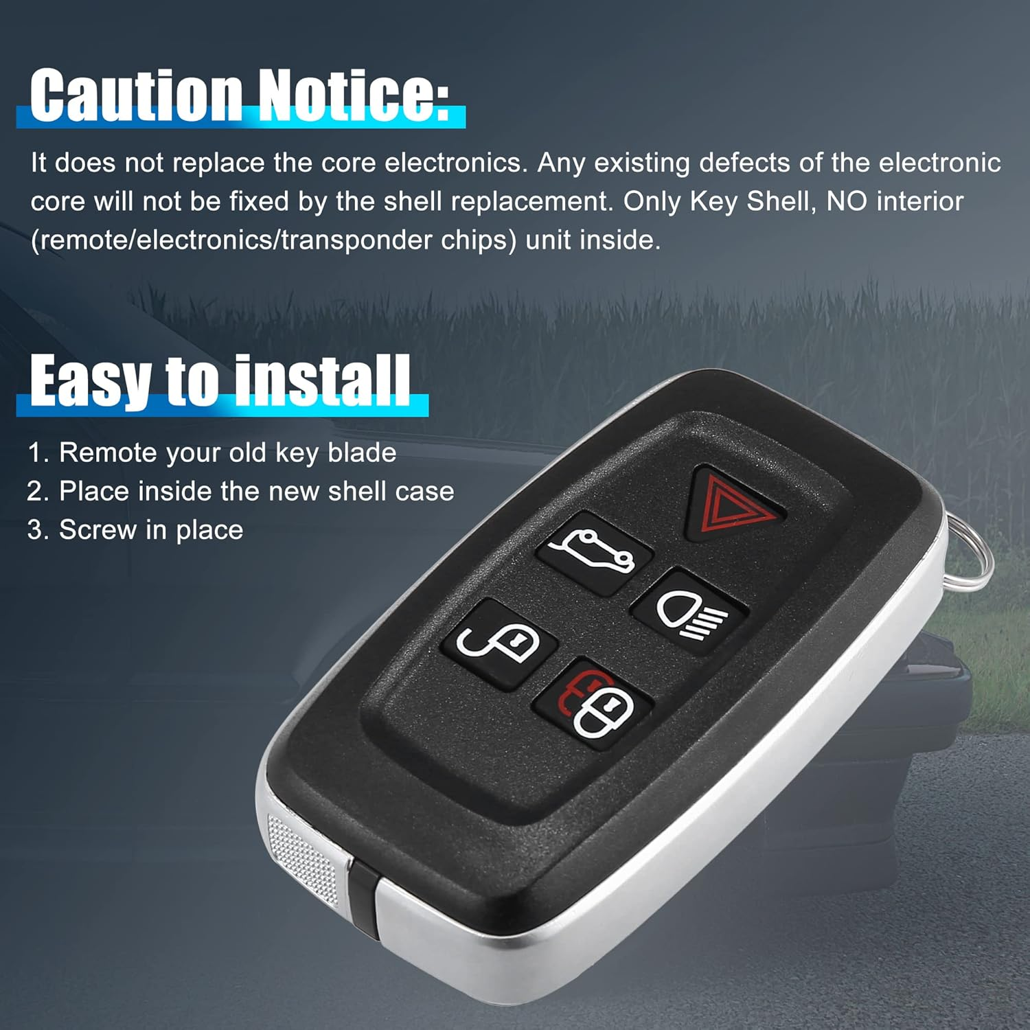 X AUTOHAUX New Car Replacement Key Fob Shell Case Black for Land for Rover 2010 2011 2012 2013 2014 2015