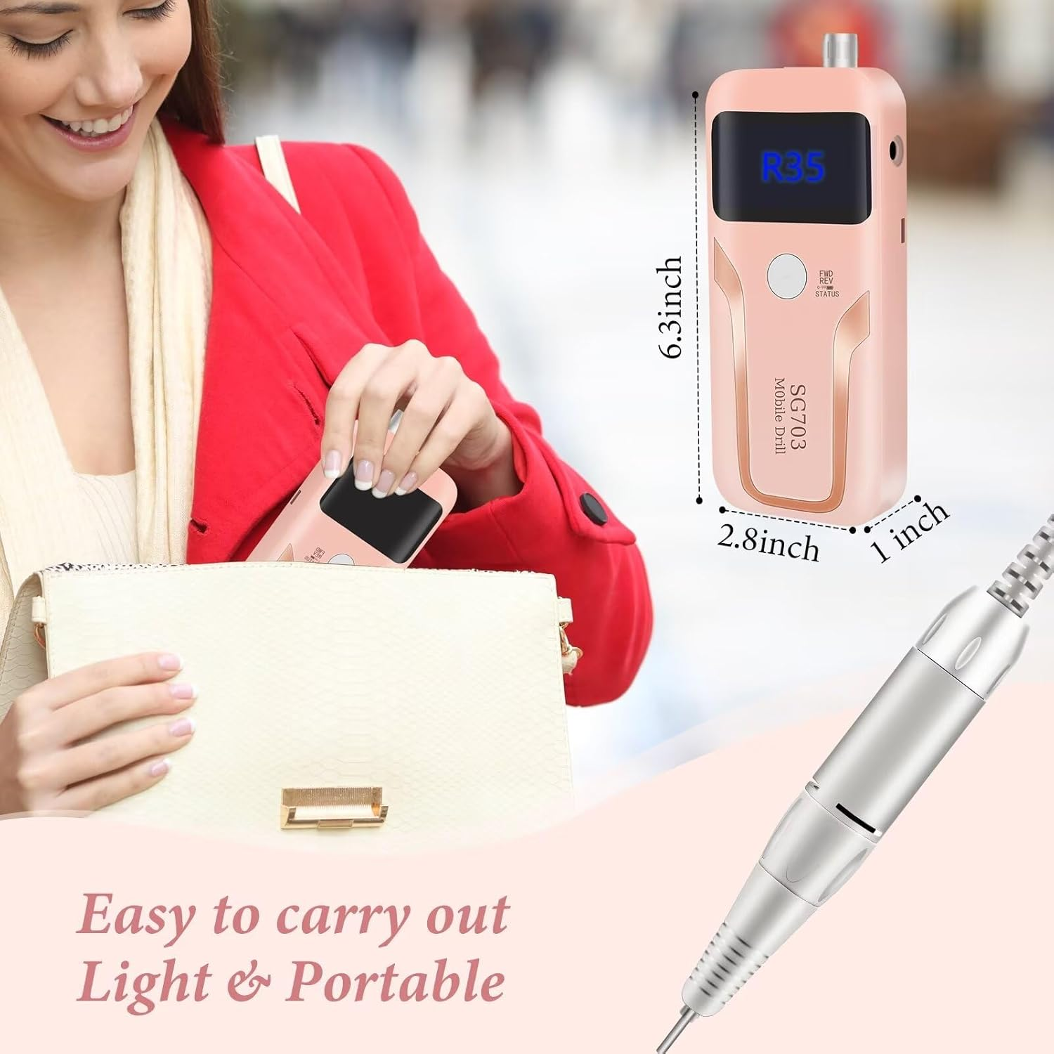 Electric Nail Drill, DELIFO Portable Nail Drill Professional Pedicurerechargeable 35000 RPM Nail File Machine Acrylic Nails Polishing Tools with Bits LED Display for Home Salon Manicure