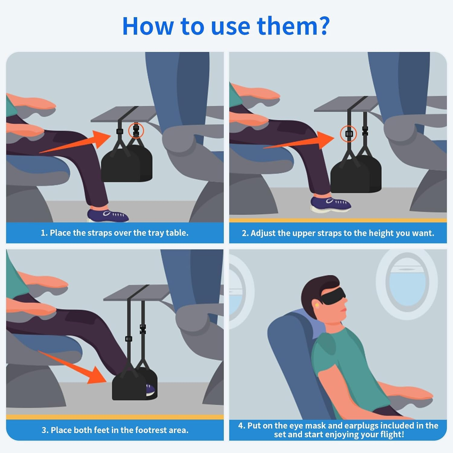 Airplane Foot Hammock (Memory Foam) - Perfect Airplane Footrest to Relax Your Feet | Foot Hammock for Travel & Desk Use, Travel Essentials with Eye Mask and Earplugs image number 1