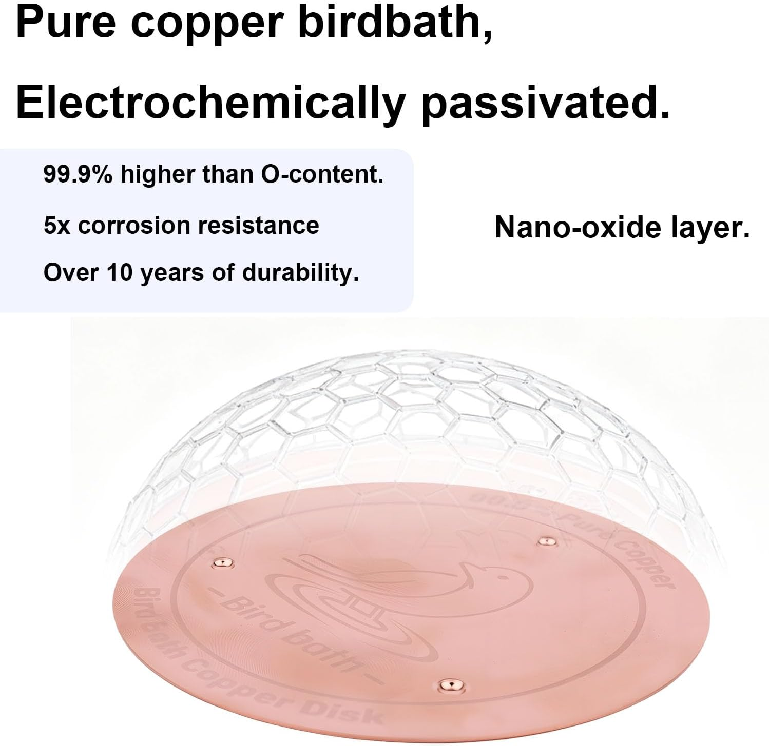 Bird Bath Copper Purification Disk, Triple-Point Support Bird Bath Cleaner Bird-Friendly Outdoor Purification Accessory for All Birdbaths & Bowls image number 6