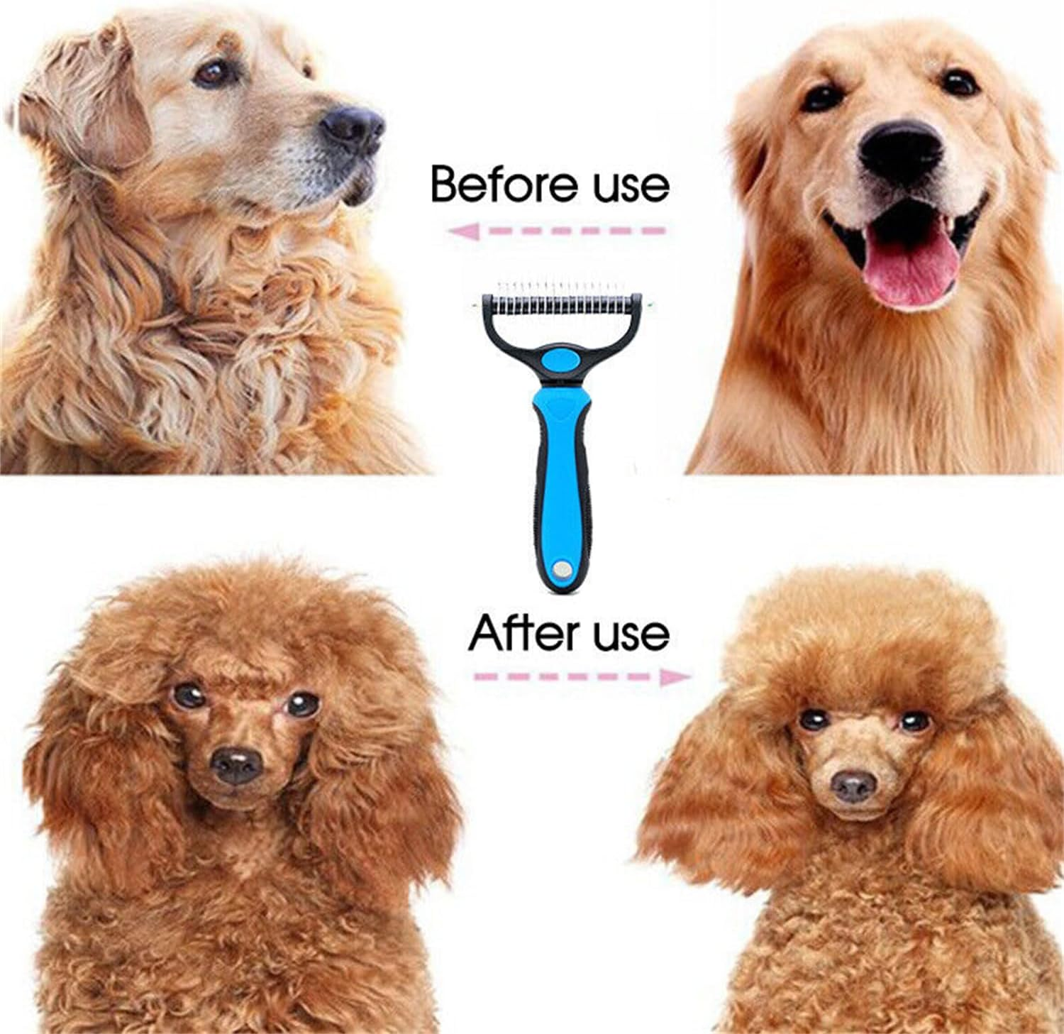 Leona Co Pet Grooming Brush, Double Sided Shedding, Dematting Deshedding Trimmer Undercoat Rake for Dogs & Cats (Small, Blue) image number 5